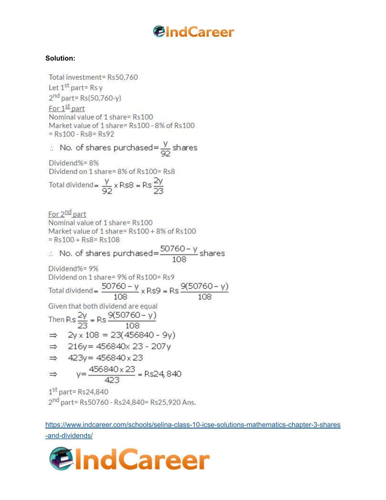 Selina Class 10 ICSE Solutions Mathematics : Chapter 3 -Shares and Dividends - Page 40