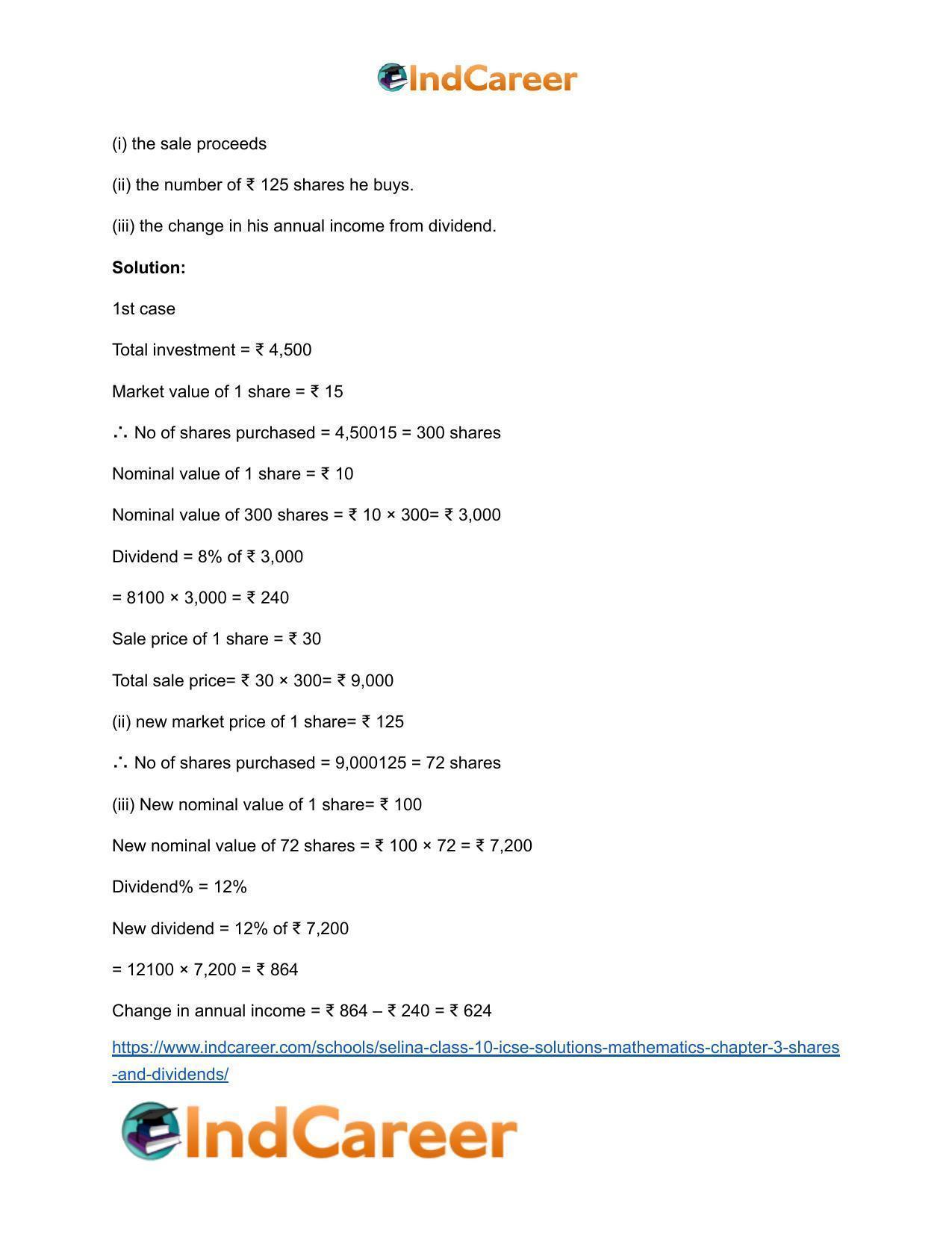 Selina Class 10 ICSE Solutions Mathematics : Chapter 3 -Shares and Dividends - Page 43