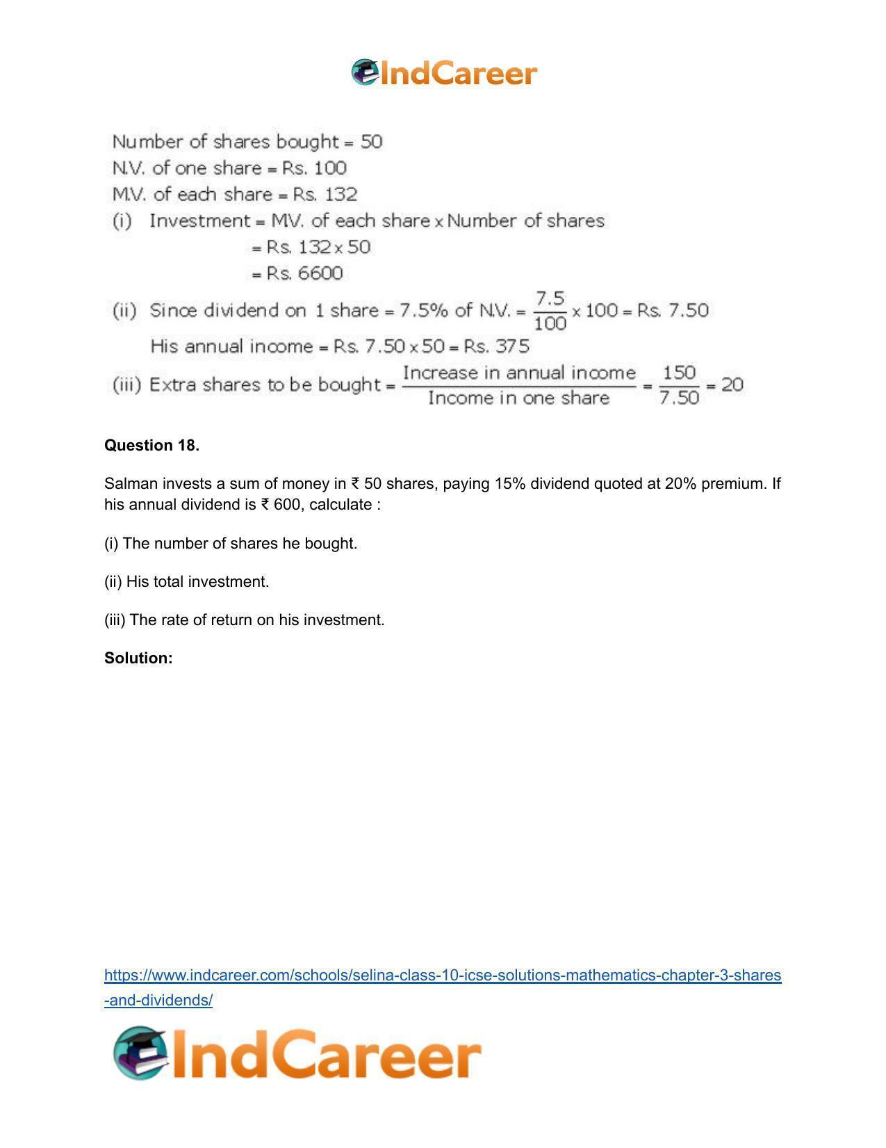 Selina Class 10 ICSE Solutions Mathematics : Chapter 3 -Shares and Dividends - Page 45
