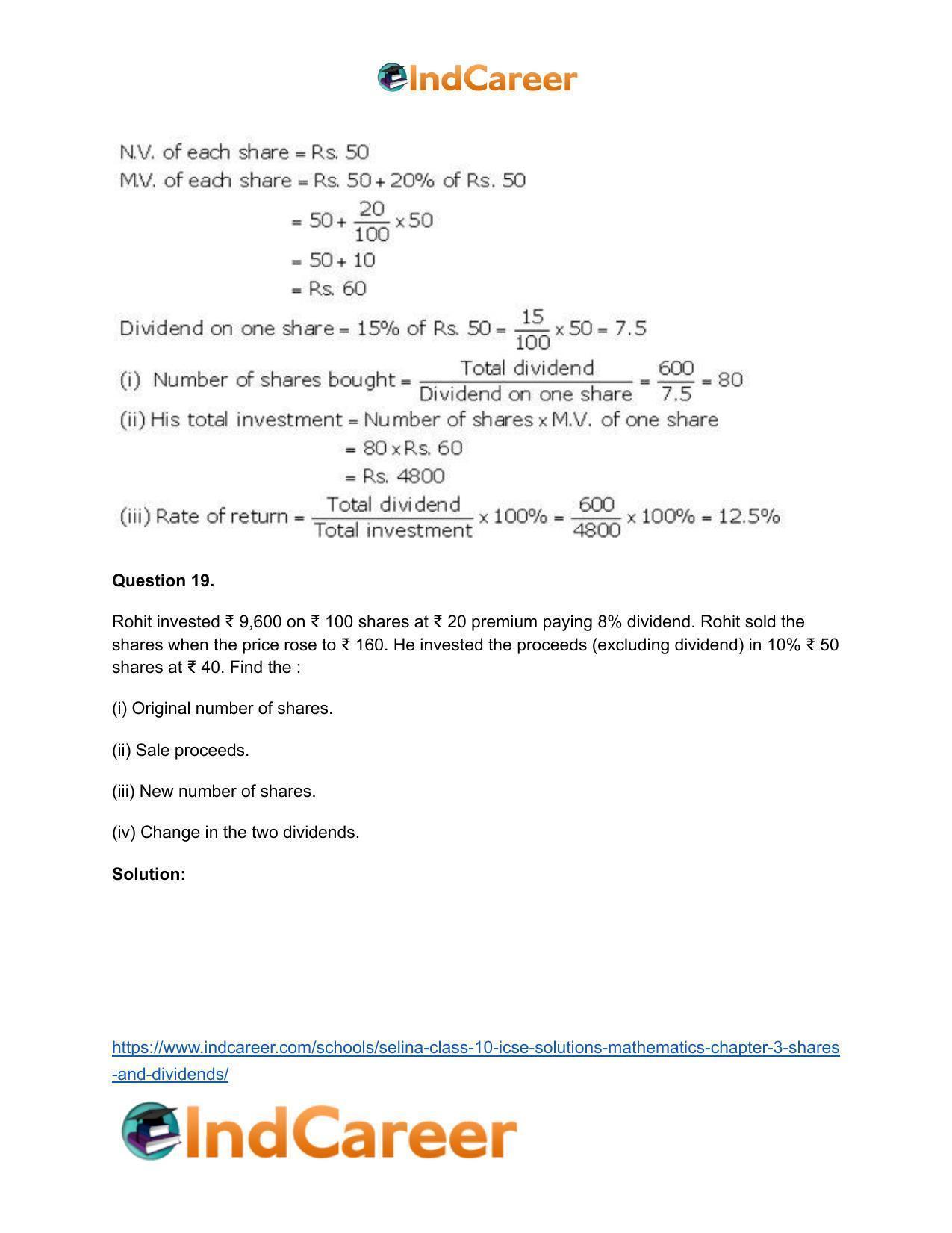 Selina Class 10 ICSE Solutions Mathematics : Chapter 3 -Shares and Dividends - Page 46