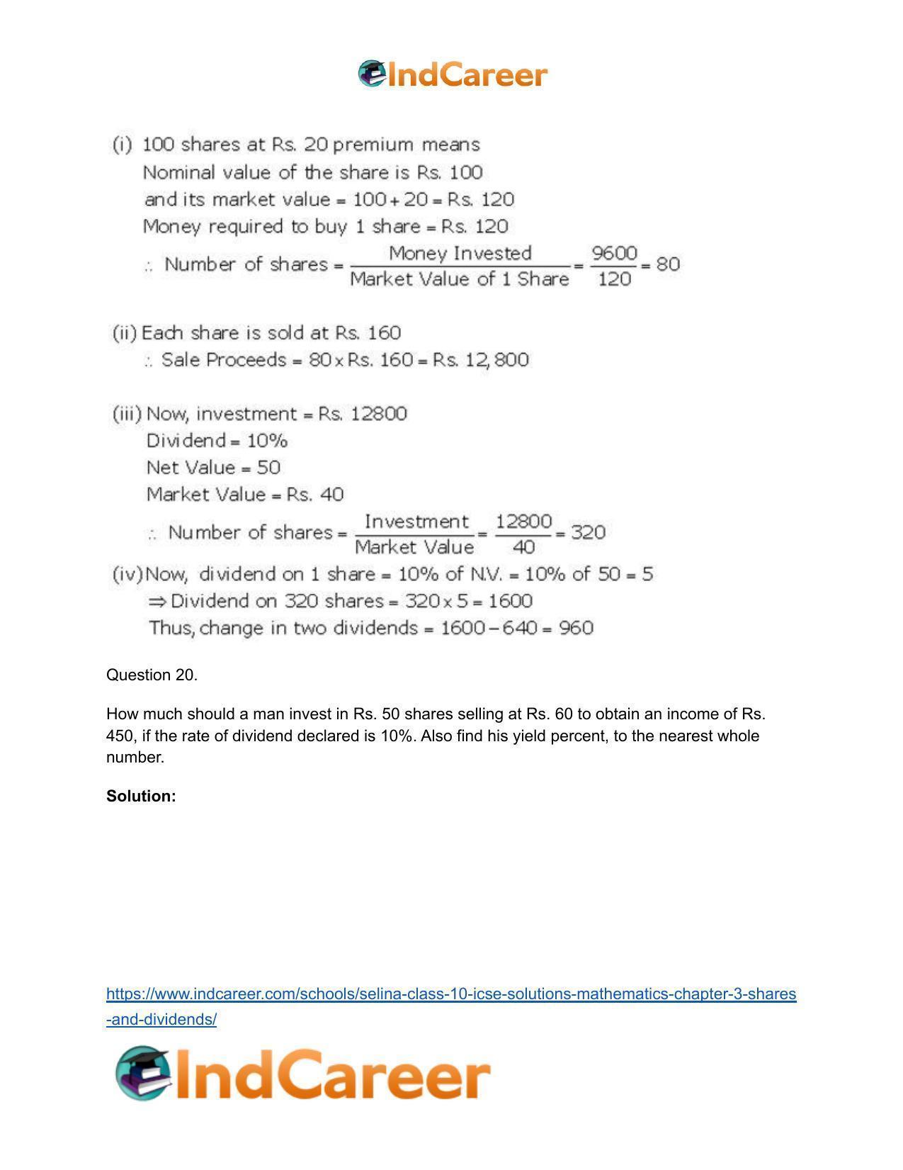 Selina Class 10 ICSE Solutions Mathematics : Chapter 3 -Shares and Dividends - Page 47