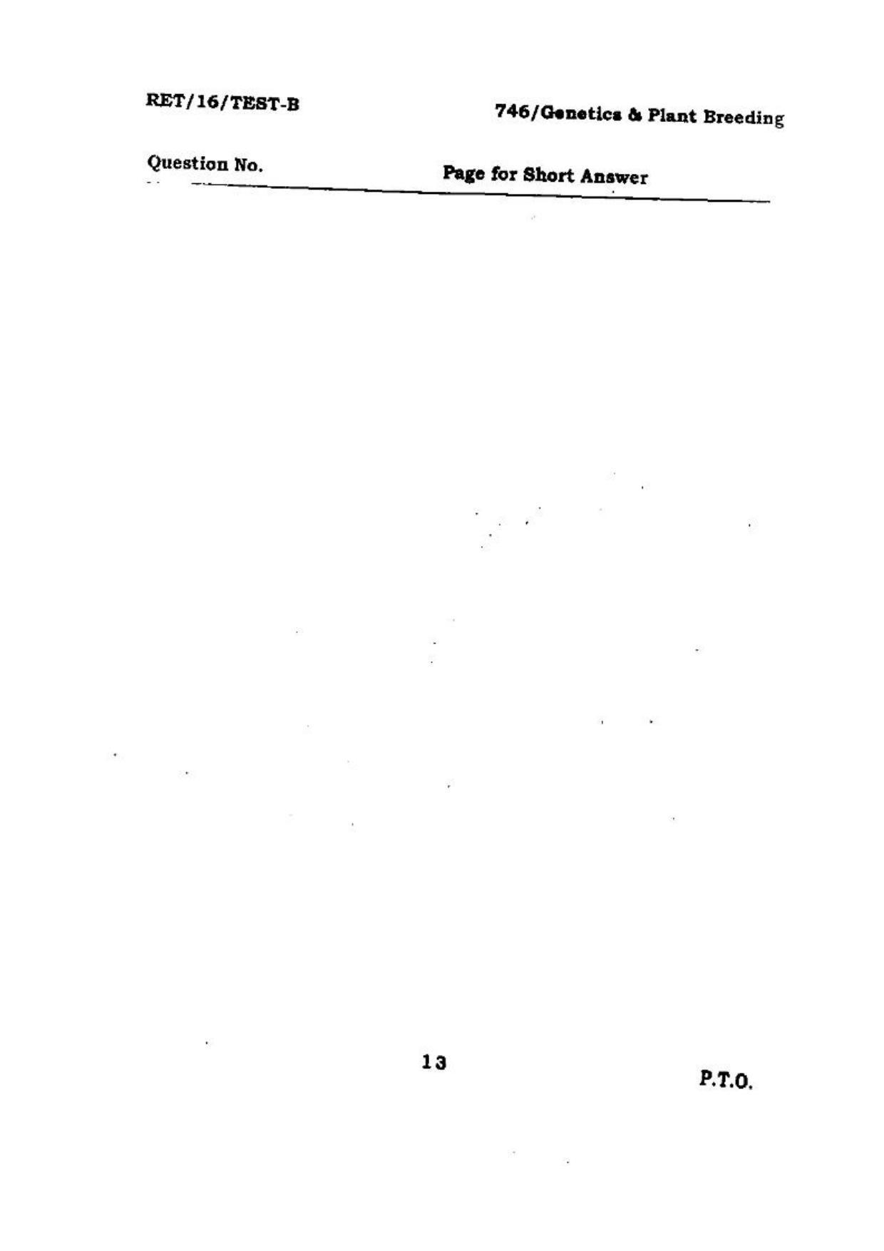 BHU RET (Agriculture) Genetics & Plant Breeding 2016 Question Paper - Page 13