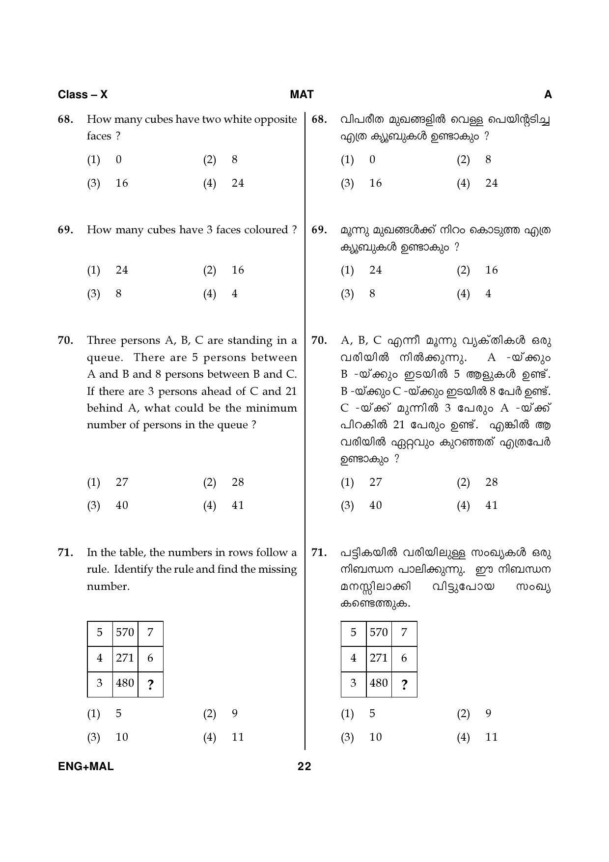 Kerala NTSE 2020 MAT Question Paper - Page 22