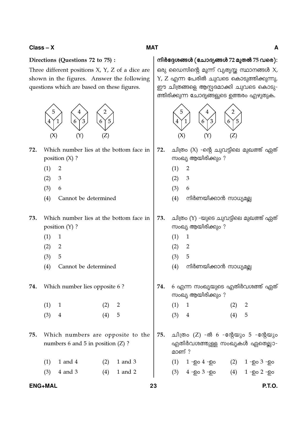 Kerala NTSE 2020 MAT Question Paper - Page 23