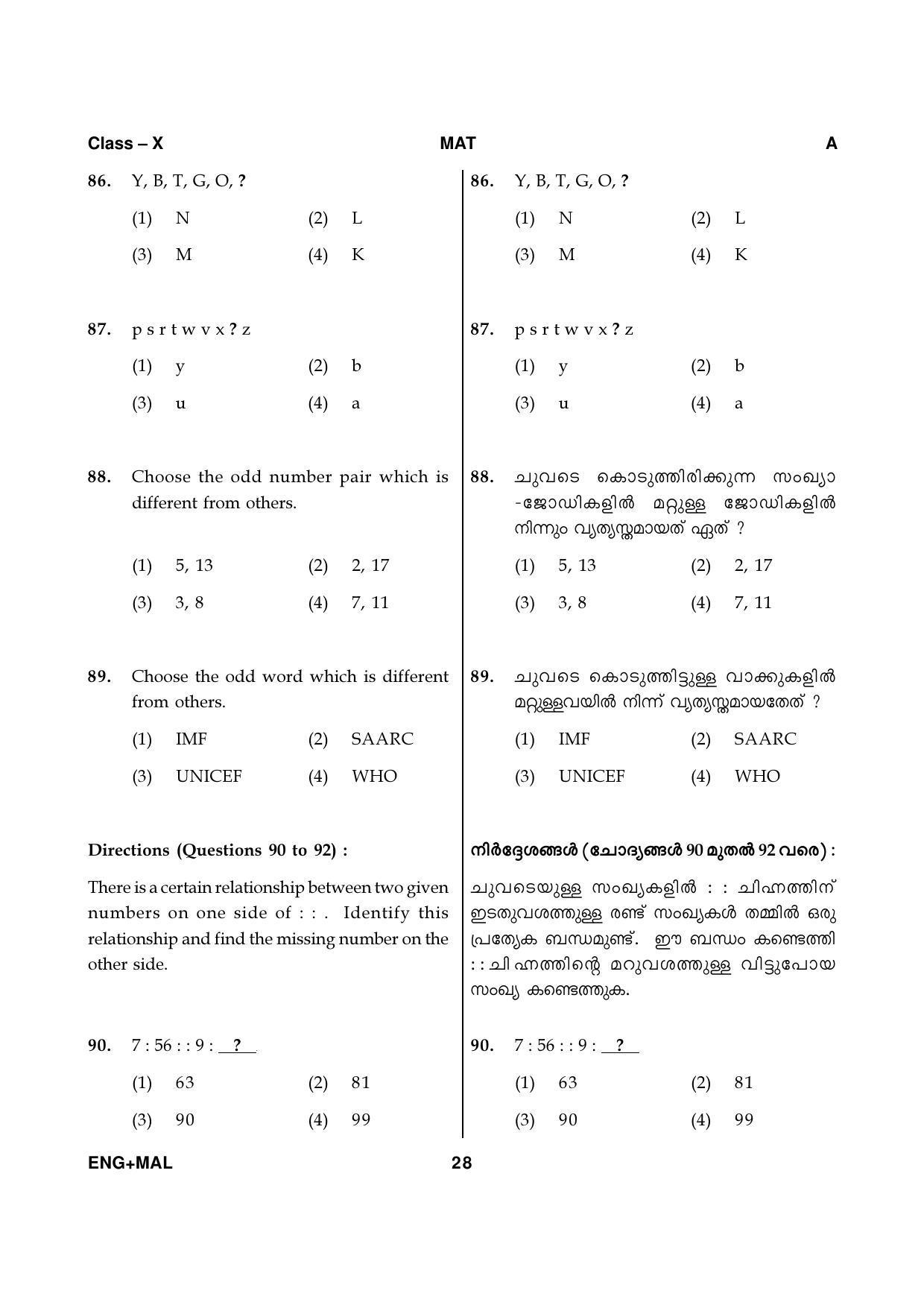 Kerala NTSE 2020 MAT Question Paper - Page 28