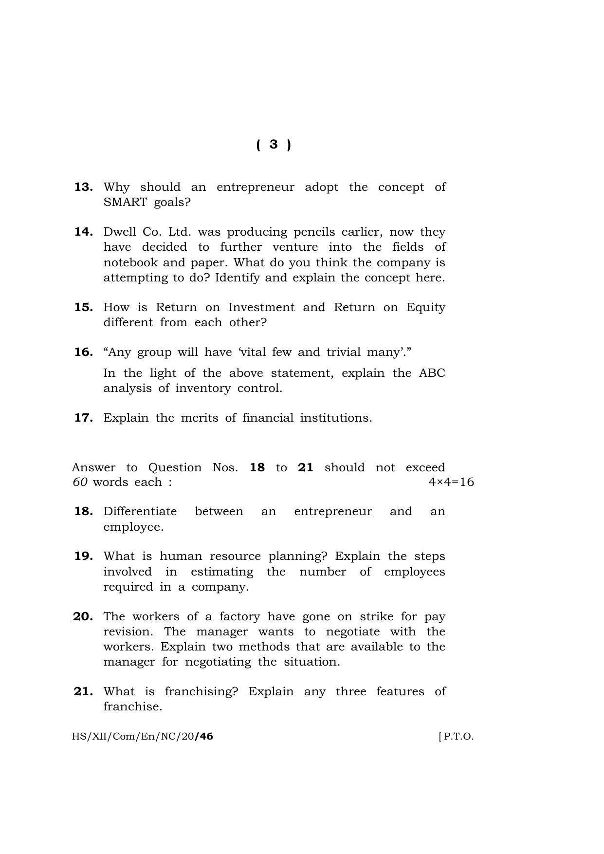 Meghalaya Board (MBOSE) Class 12 ENTREPRENEURSHIP ( New Course ) 2020 Question Paper - Page 3