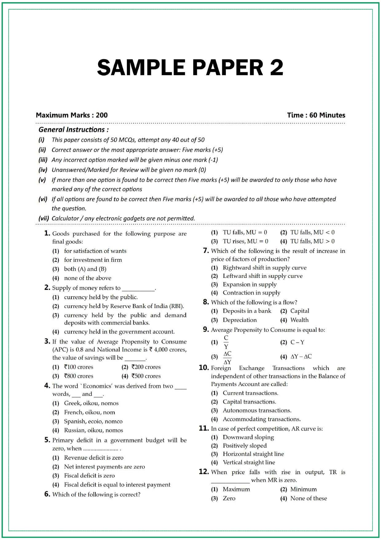 CUET UG Economics Sample Paper 2 - Page 1