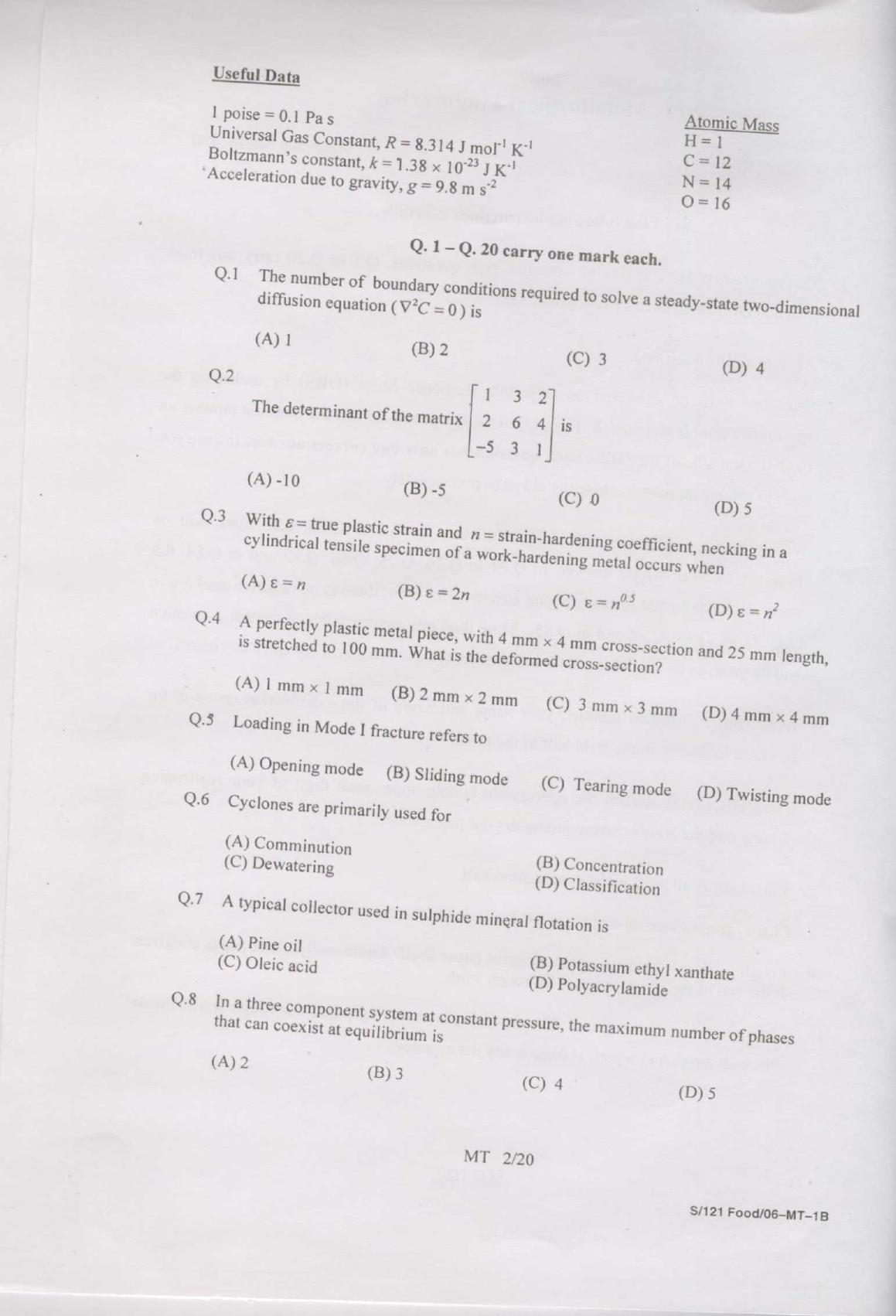 GATE 2007 Metallurgical Engineering (MT) Question Paper with Answer Key - Page 2