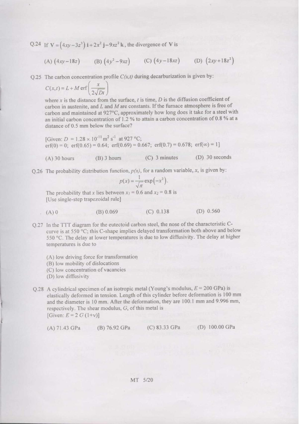 GATE 2007 Metallurgical Engineering (MT) Question Paper with Answer Key - Page 5