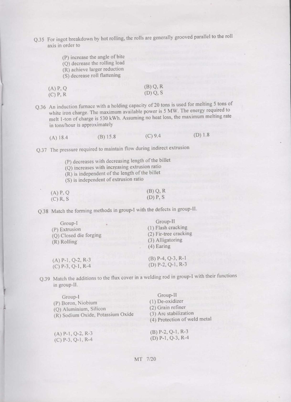 GATE 2007 Metallurgical Engineering (MT) Question Paper with Answer Key - Page 7