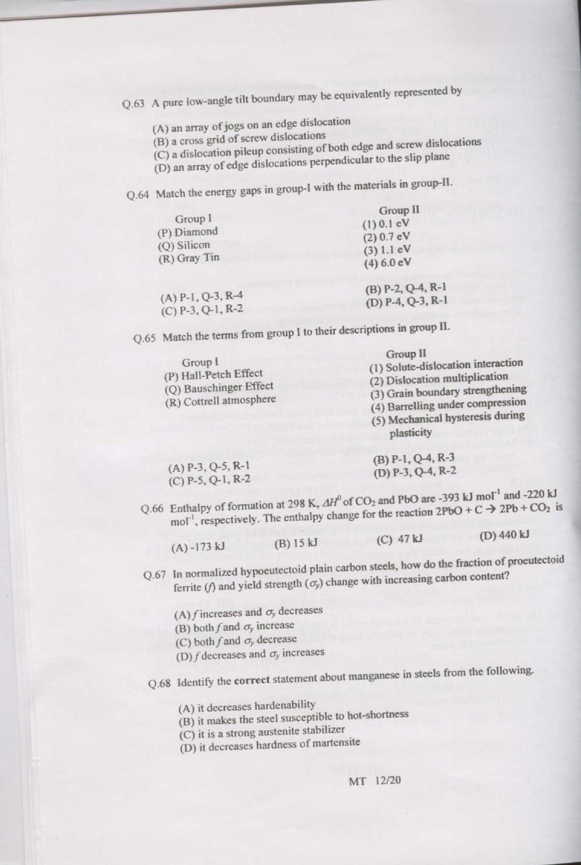 GATE 2007 Metallurgical Engineering (MT) Question Paper with Answer Key - Page 12