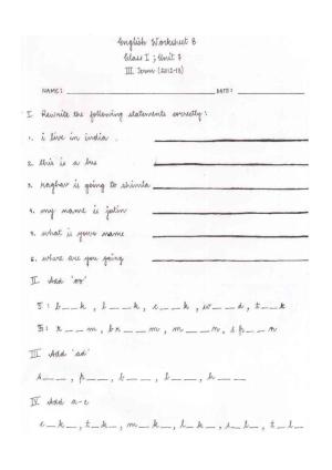 Worksheet for Class 1 English Assignment 9