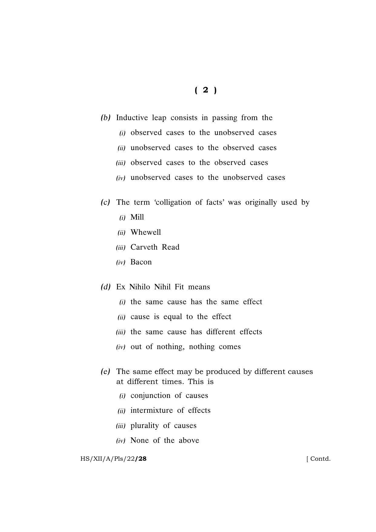 Meghalaya Board (MBOSE) Class 12 PHILOSOPHY (HS_XII_A_Pls_22) 2022 Question Paper - Page 2