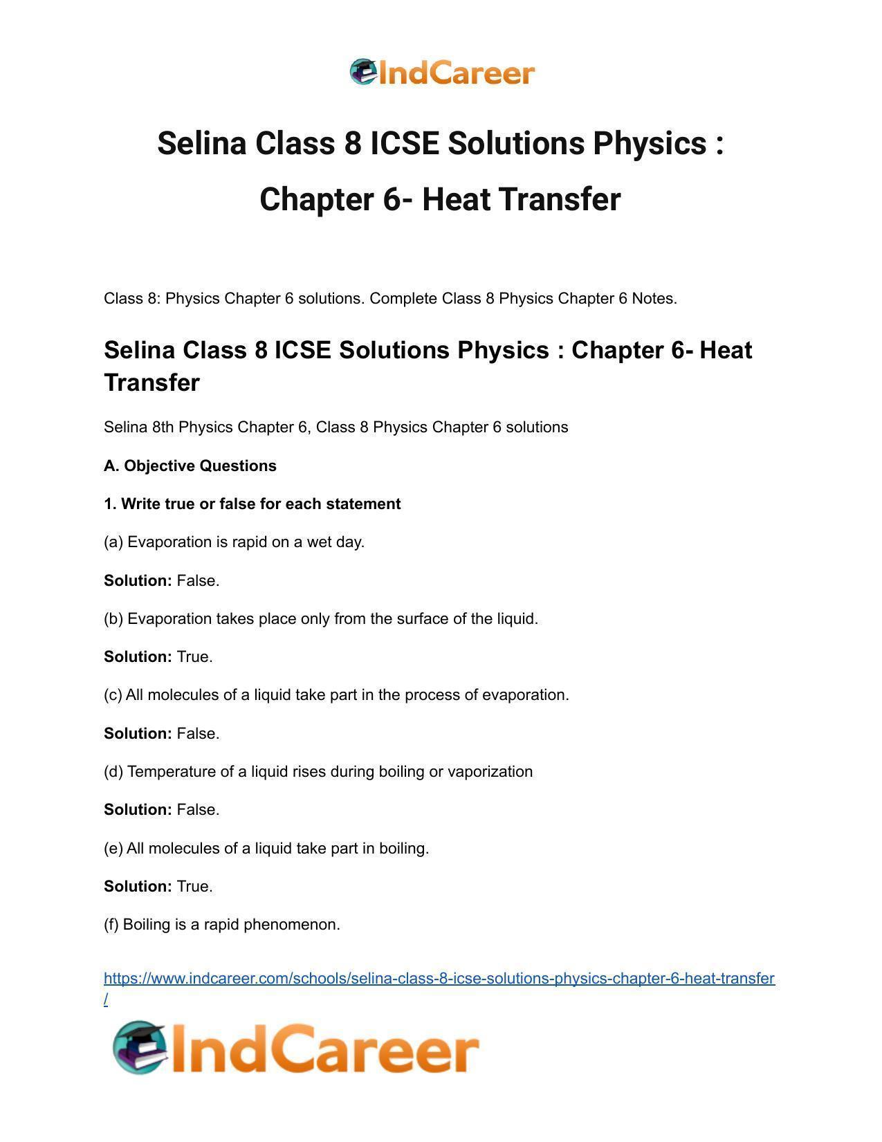 Selina Class 8 ICSE Solutions Physics : Chapter 6- Heat Transfer - Page 2