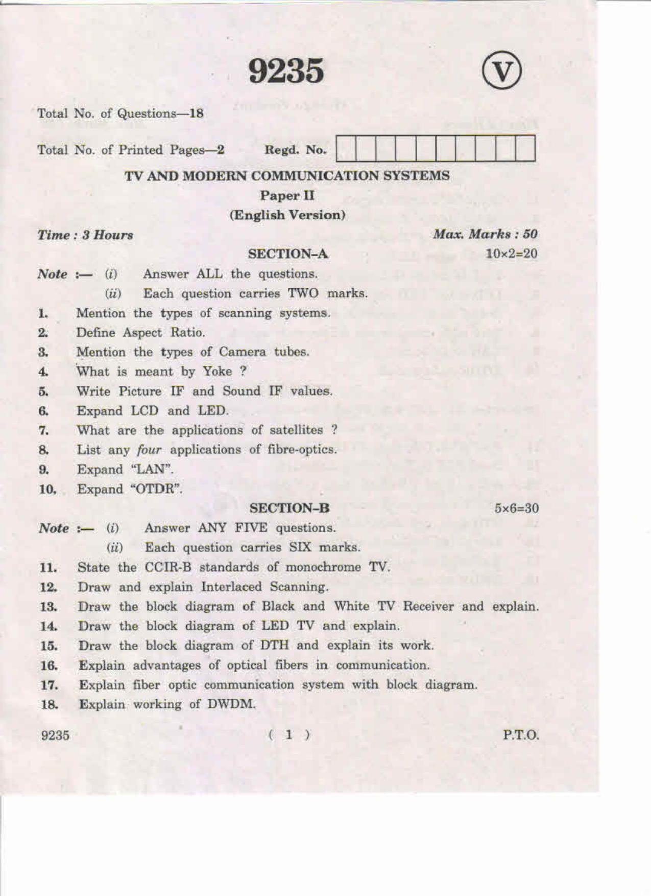 AP Inter 2nd Year TV & Modern Communication Systems-II May-2019-Vocational Question Paper - Page 1