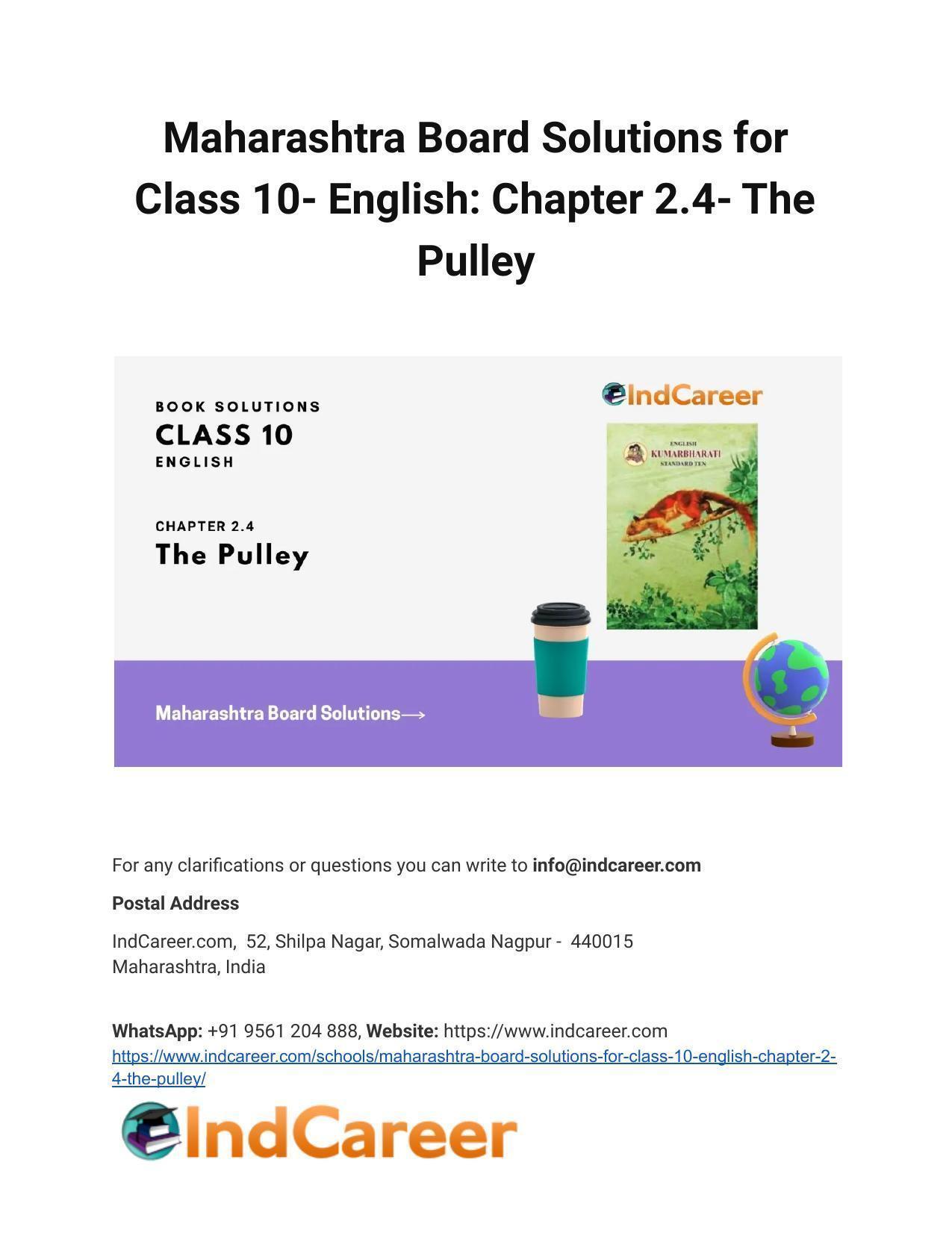 Maharashtra Board Solutions for Class 10- English: Chapter 2.4- The Pulley - Page 1