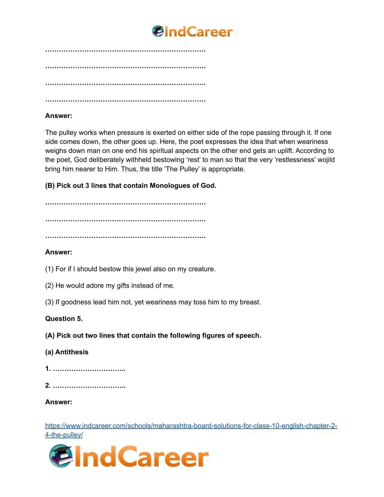 Maharashtra Board Solutions for Class 10- English: Chapter 2.4- The Pulley - Page 12