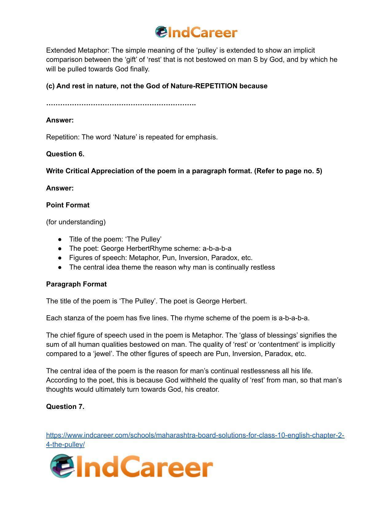 Maharashtra Board Solutions for Class 10- English: Chapter 2.4- The Pulley - Page 14