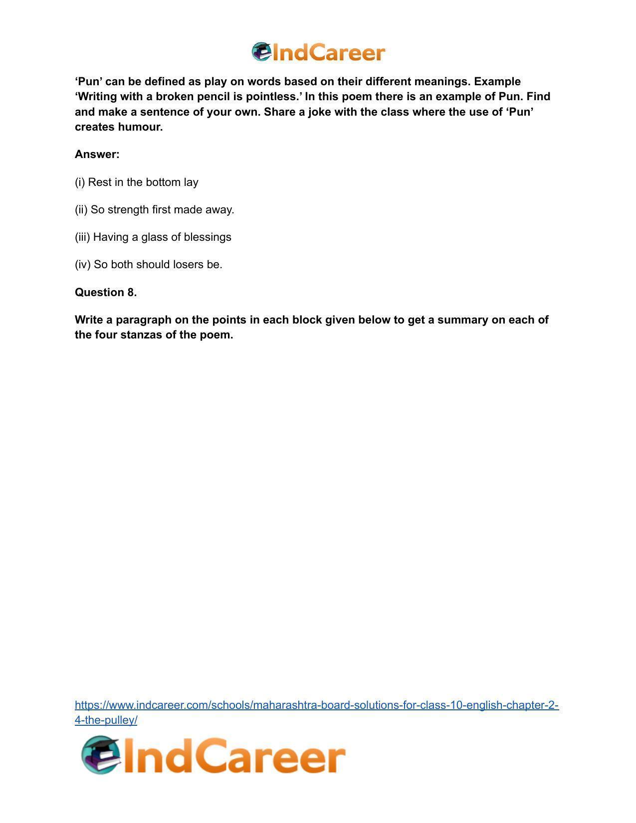 Maharashtra Board Solutions for Class 10- English: Chapter 2.4- The Pulley - Page 15