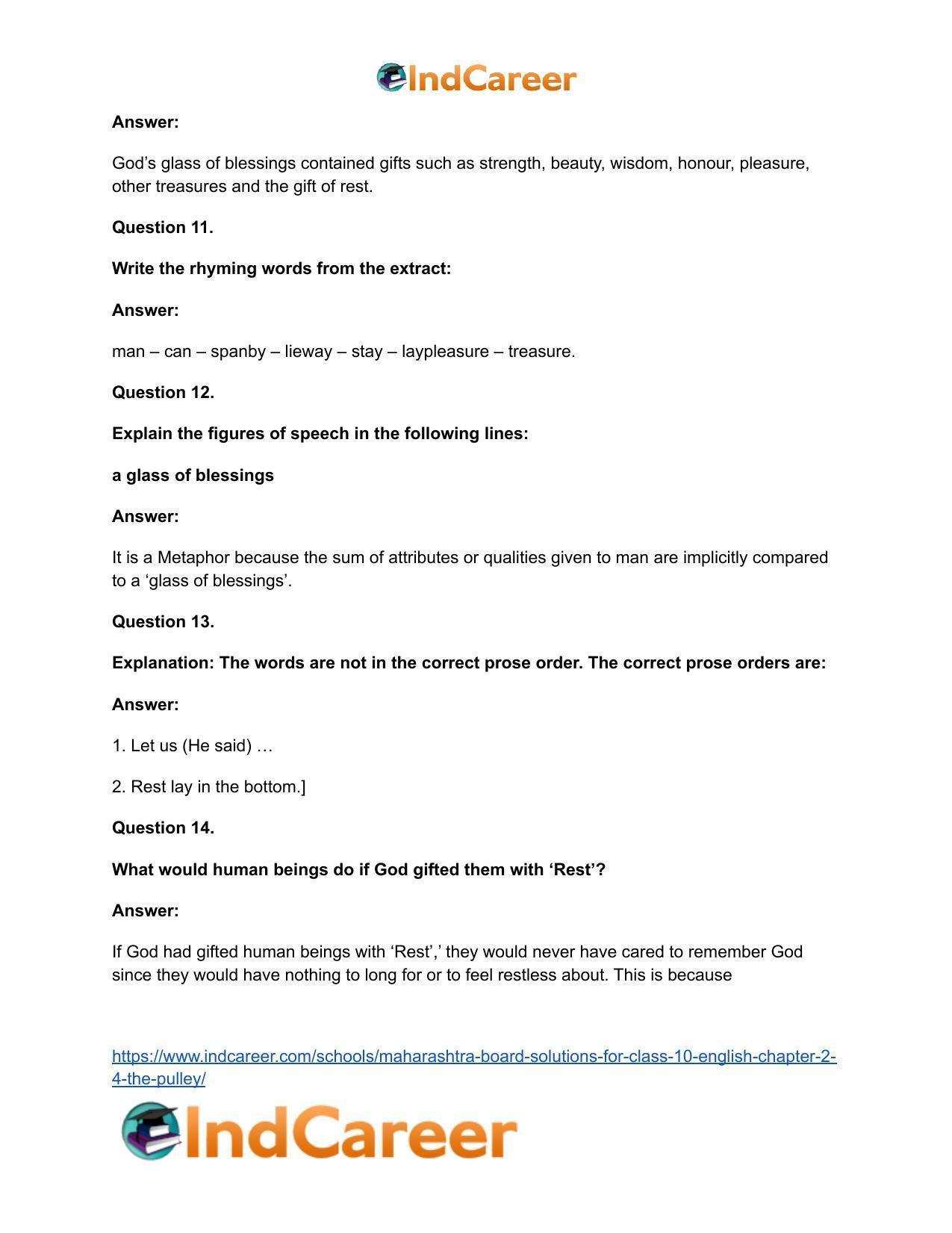 Maharashtra Board Solutions for Class 10- English: Chapter 2.4- The Pulley - Page 19