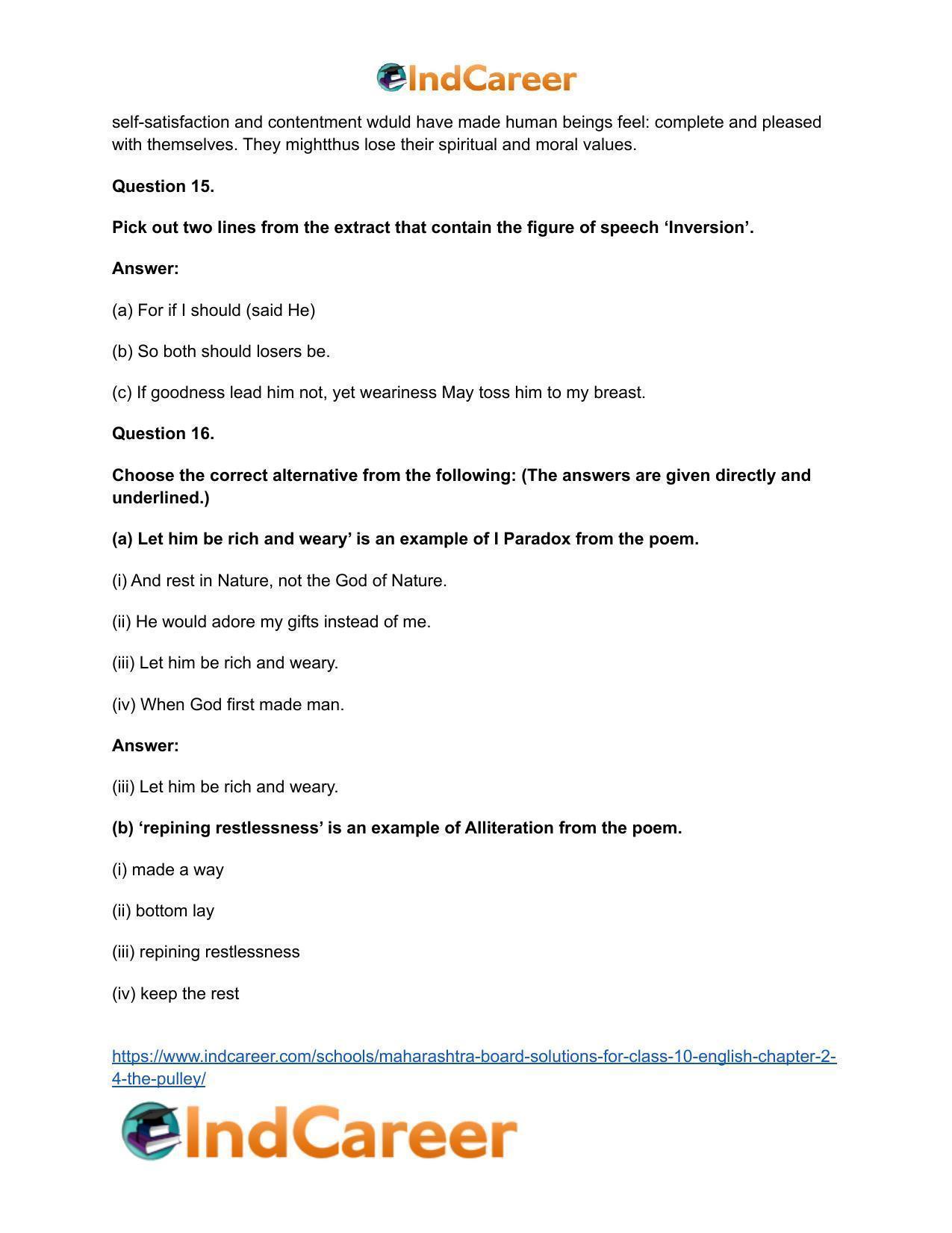Maharashtra Board Solutions for Class 10- English: Chapter 2.4- The Pulley - Page 20