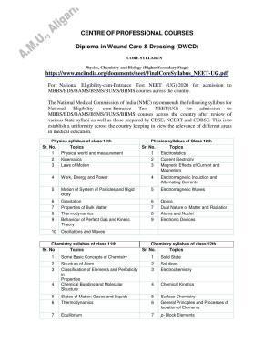 AMU Entrance Exam: Diploma in Wound Care & Dressings Syllabus