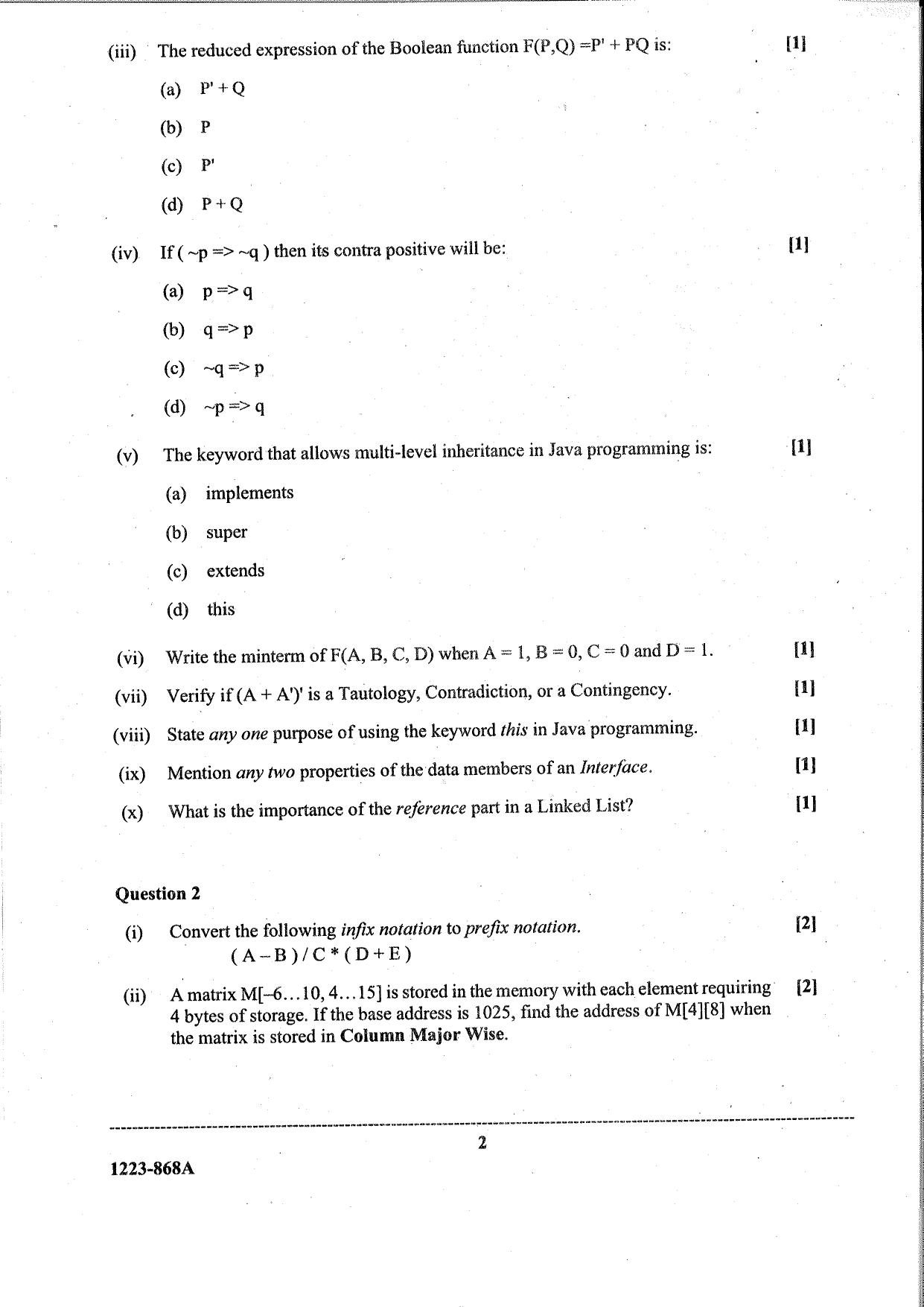 ISC Class 12 Computer Science 2023 Question Paper - Page 2