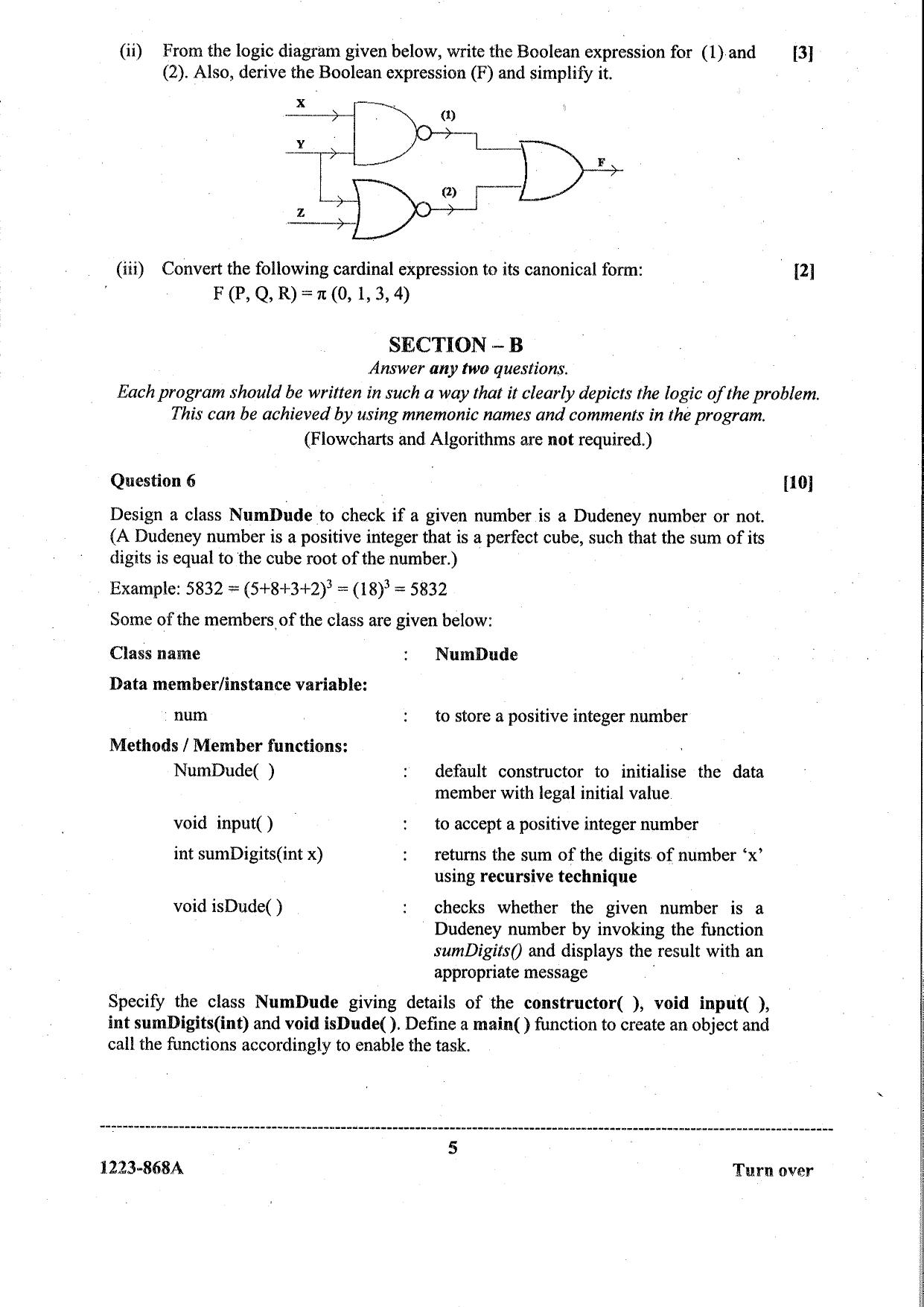 ISC Class 12 Computer Science 2023 Question Paper - Page 5