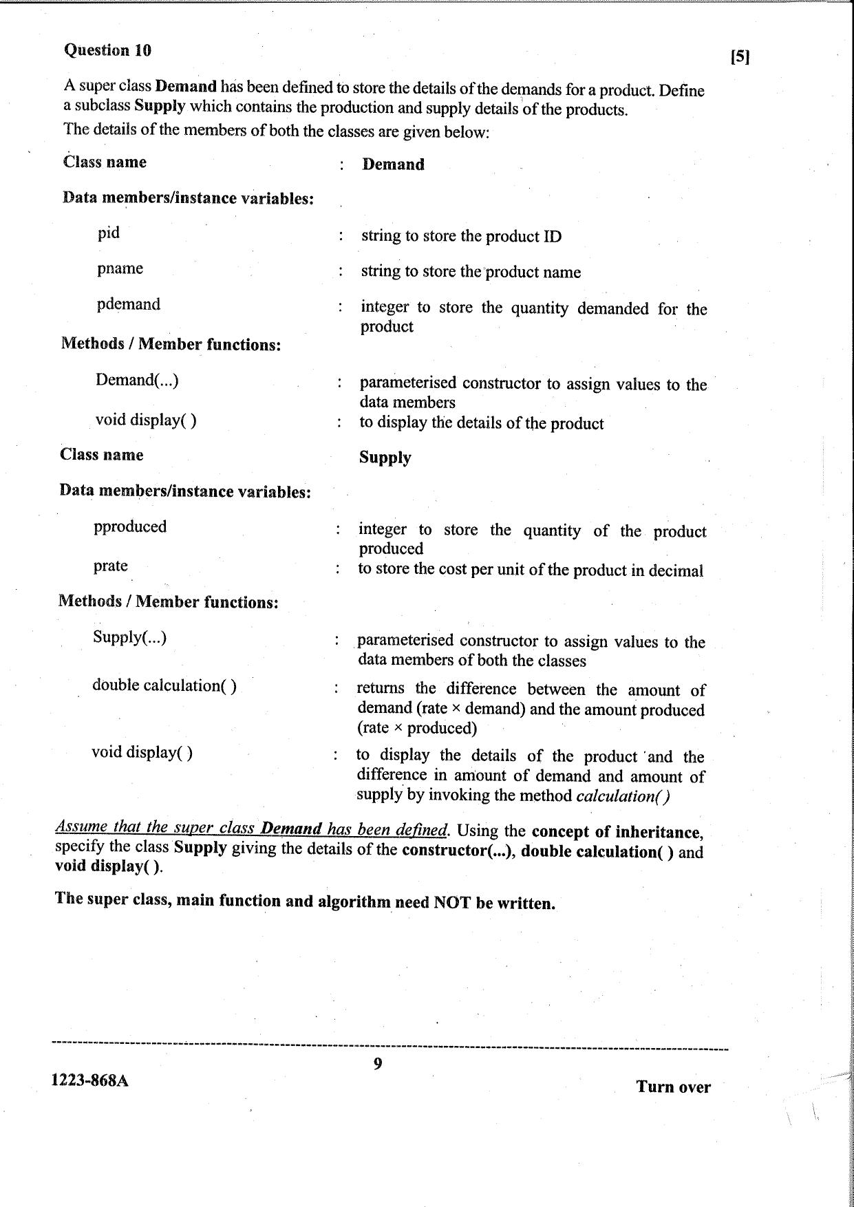 ISC Class 12 Computer Science 2023 Question Paper - Page 9