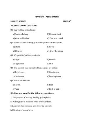 CBSE Worksheets for Class 6 Science Assignment 19