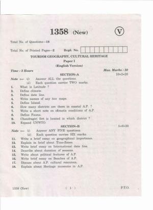 AP Inter 1st Year Tourism Geography, Cultural Heritage-I (New) May-2019-Vocational Question Paper