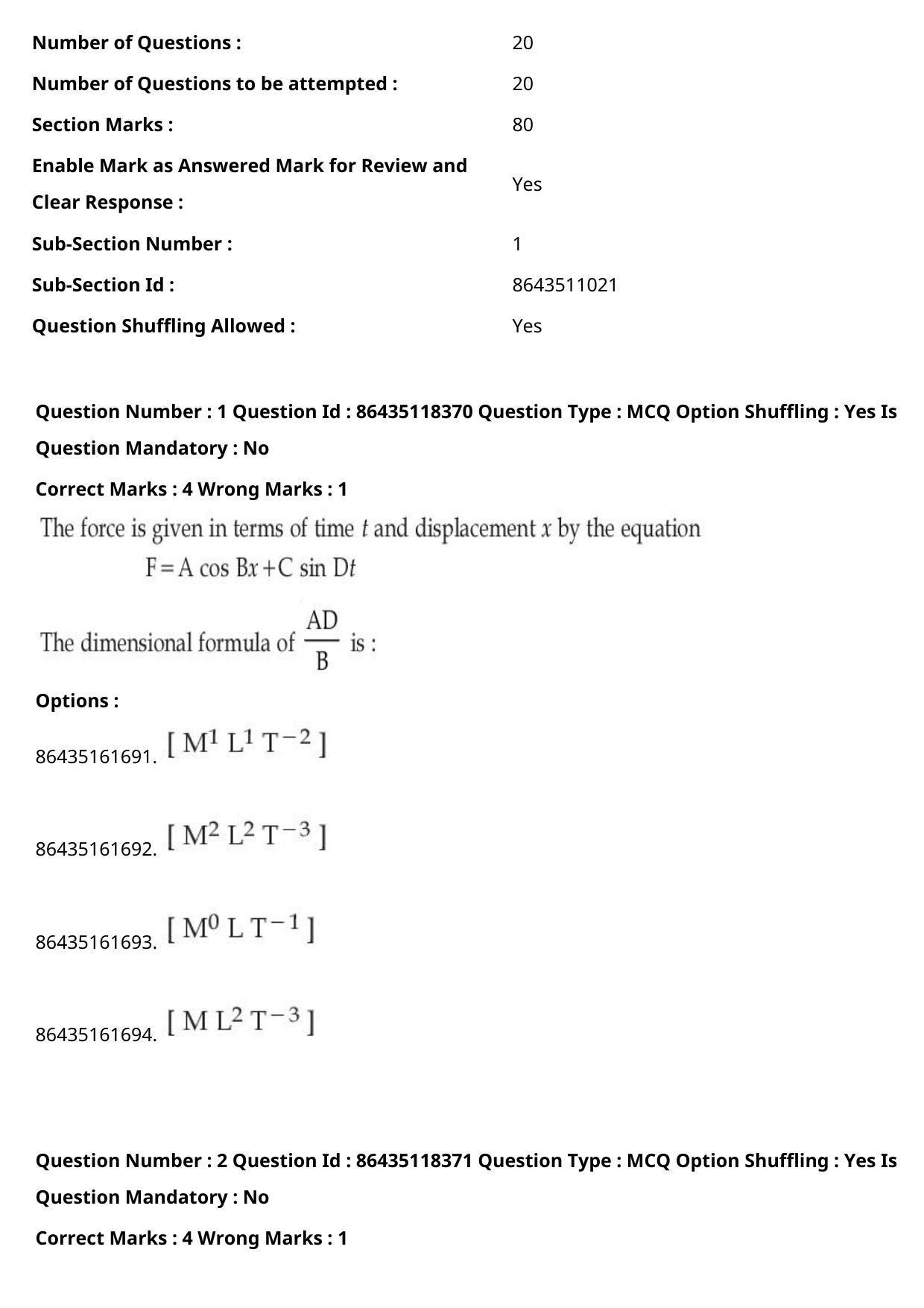 JEE Mains 2021: BTech	(Shift 2) 25-07-2021 Question Paper - Page 2