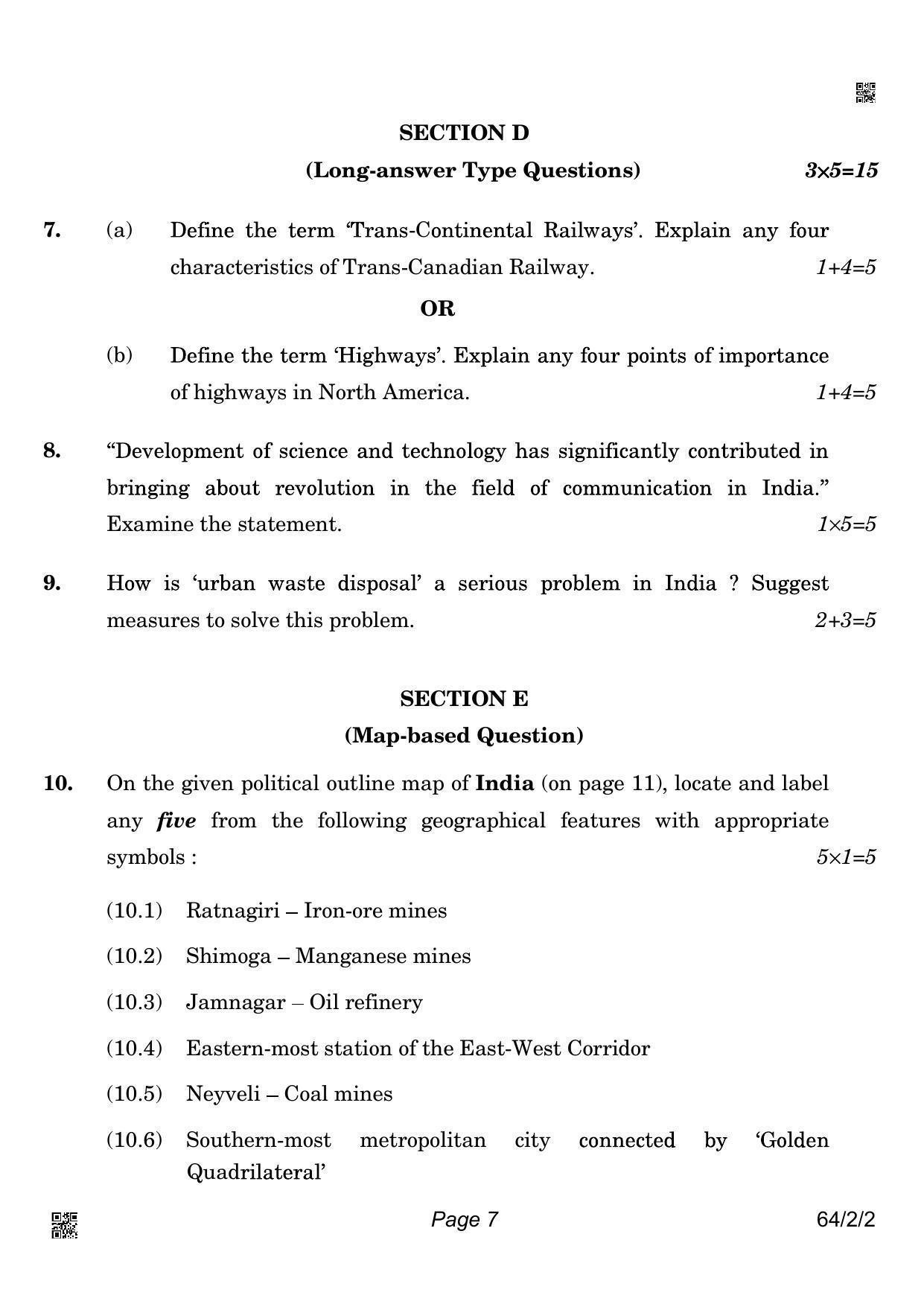 CBSE Class 12 64-2-2 Geography 2022 Question Paper - Page 7