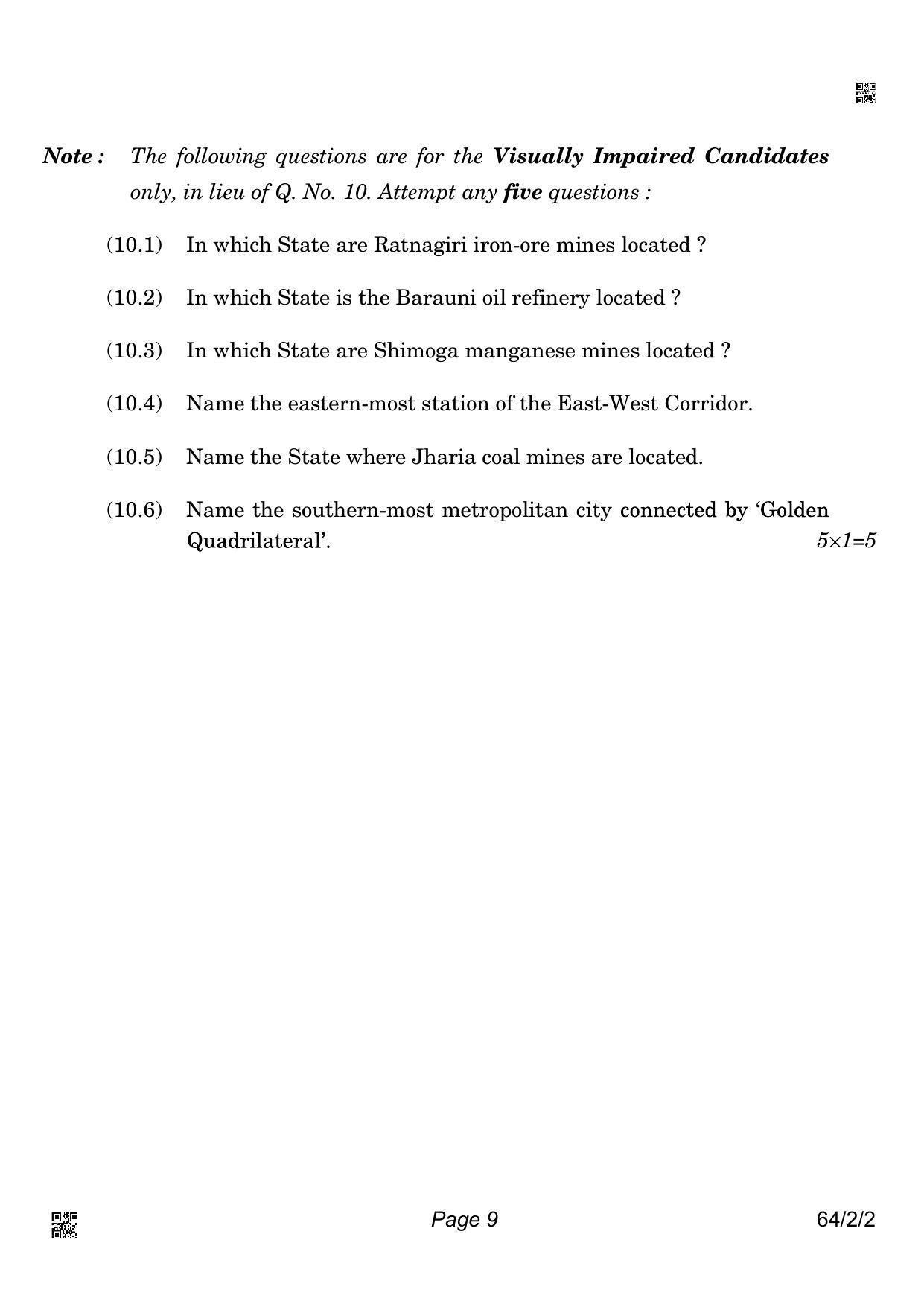 CBSE Class 12 64-2-2 Geography 2022 Question Paper - Page 9