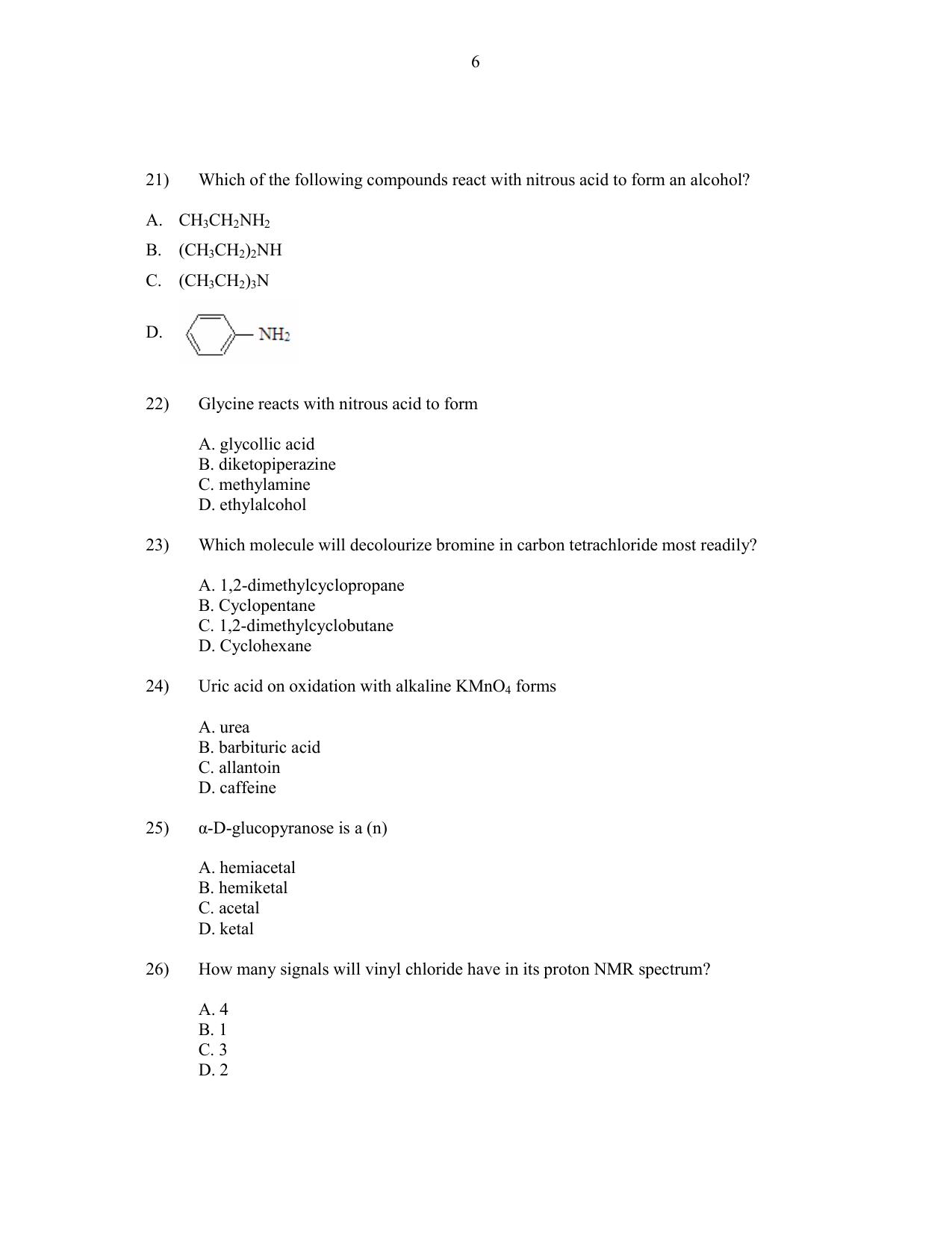 CUSAT CAT 2016 Chemistry Question Paper - Page 6