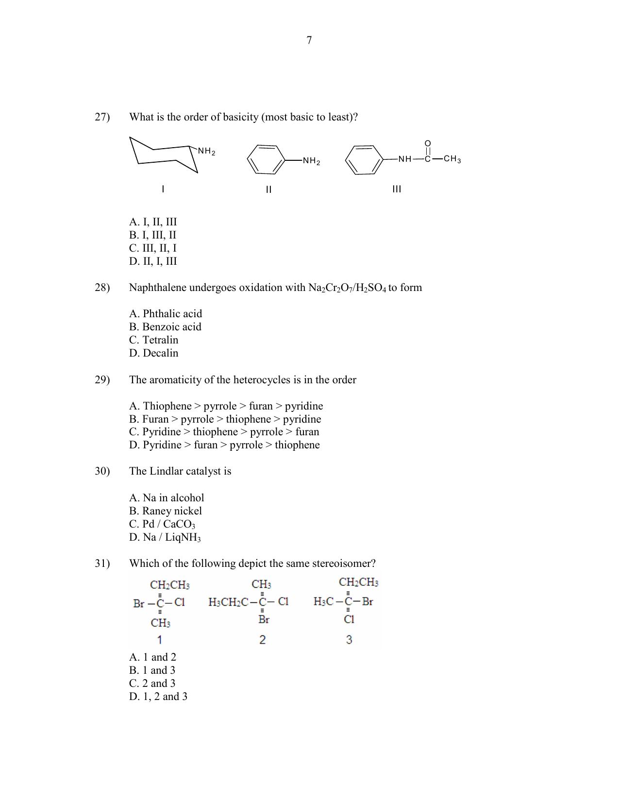 CUSAT CAT 2016 Chemistry Question Paper - Page 7