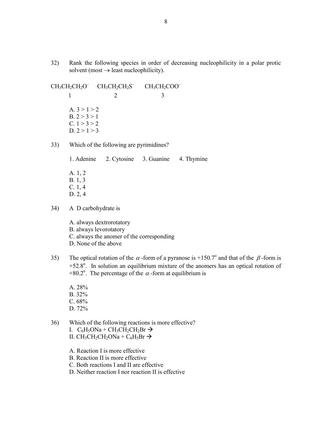CUSAT CAT 2016 Chemistry Question Paper - Page 8