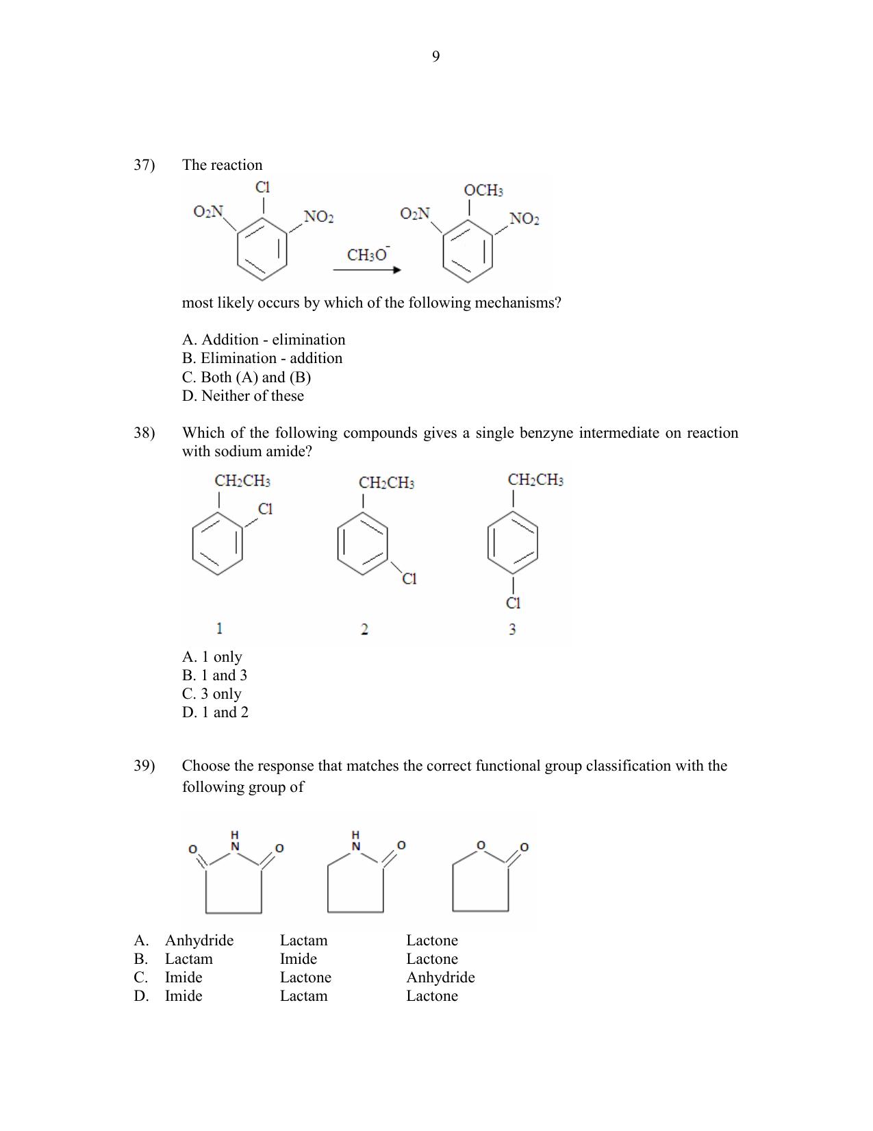 CUSAT CAT 2016 Chemistry Question Paper - Page 9
