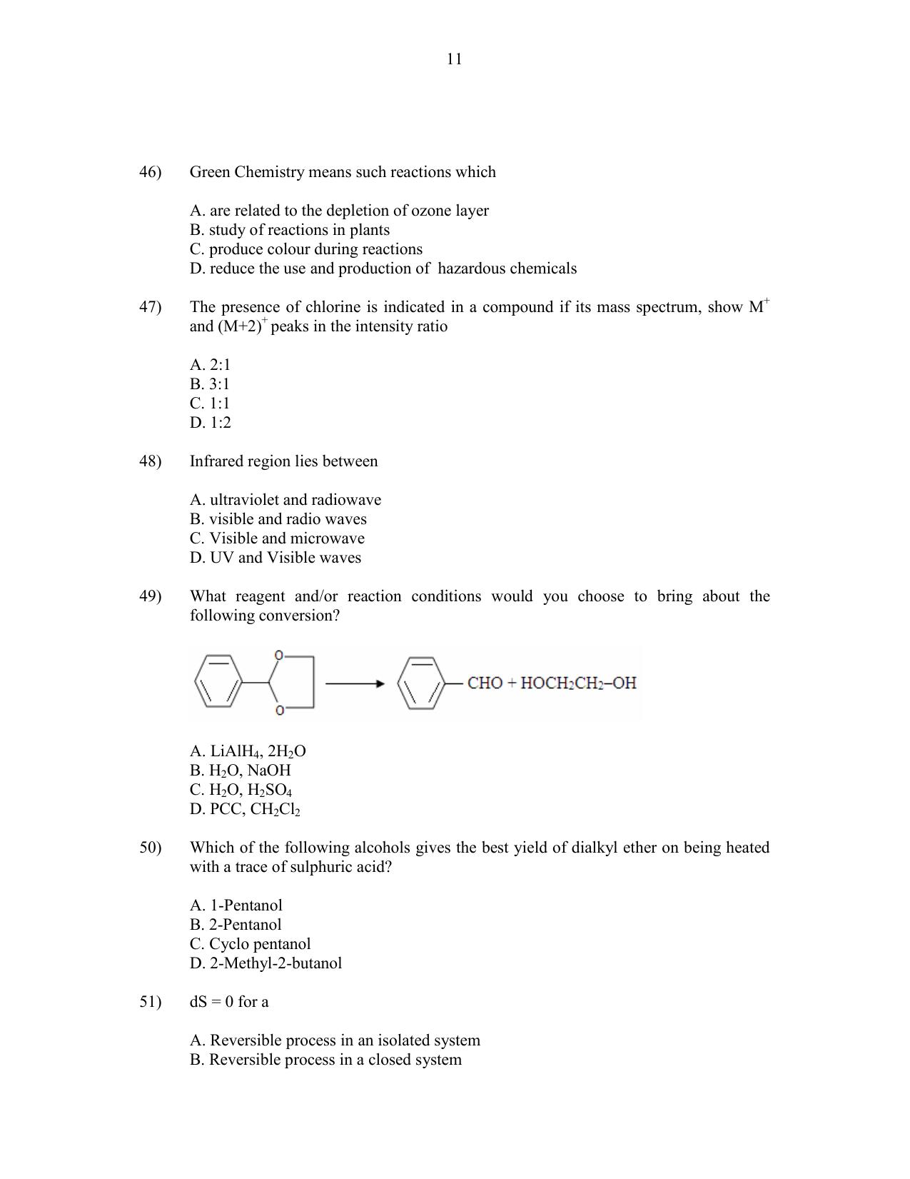 CUSAT CAT 2016 Chemistry Question Paper - Page 11