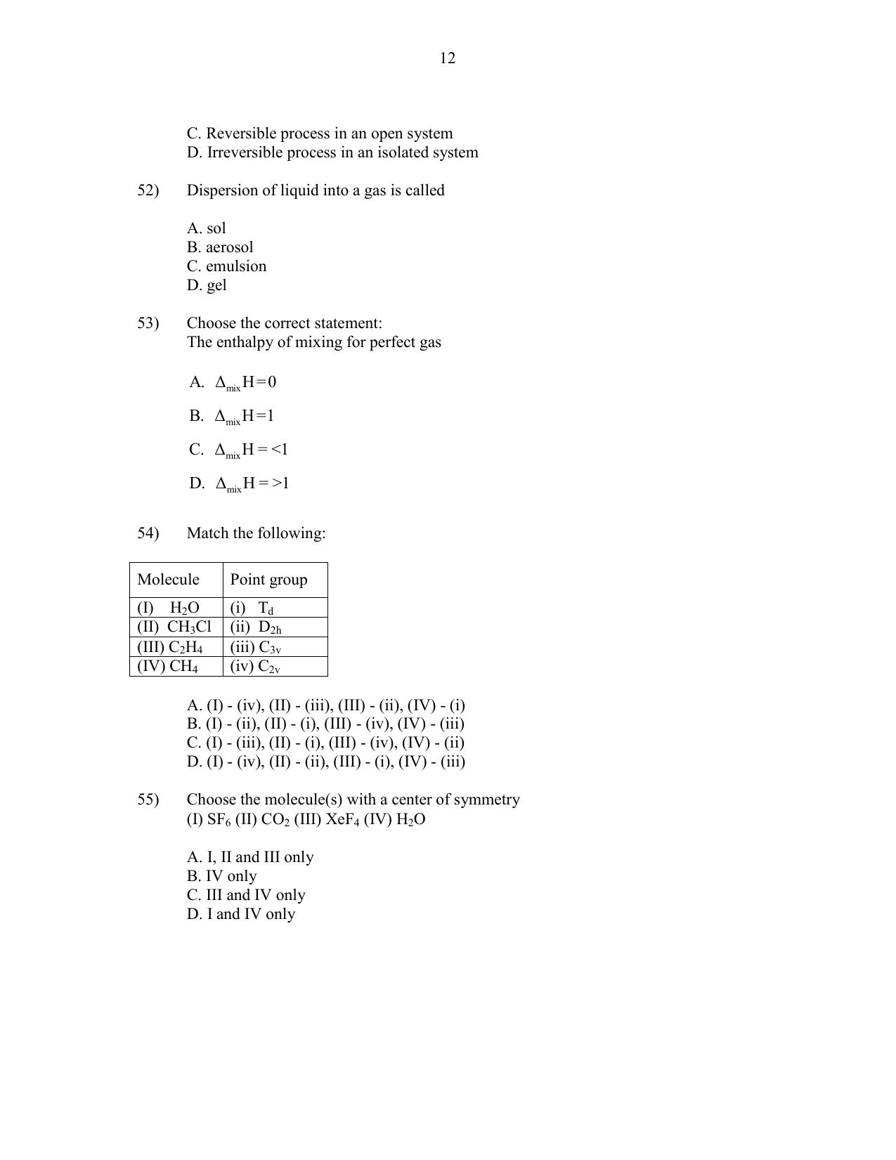 CUSAT CAT 2016 Chemistry Question Paper - Page 12