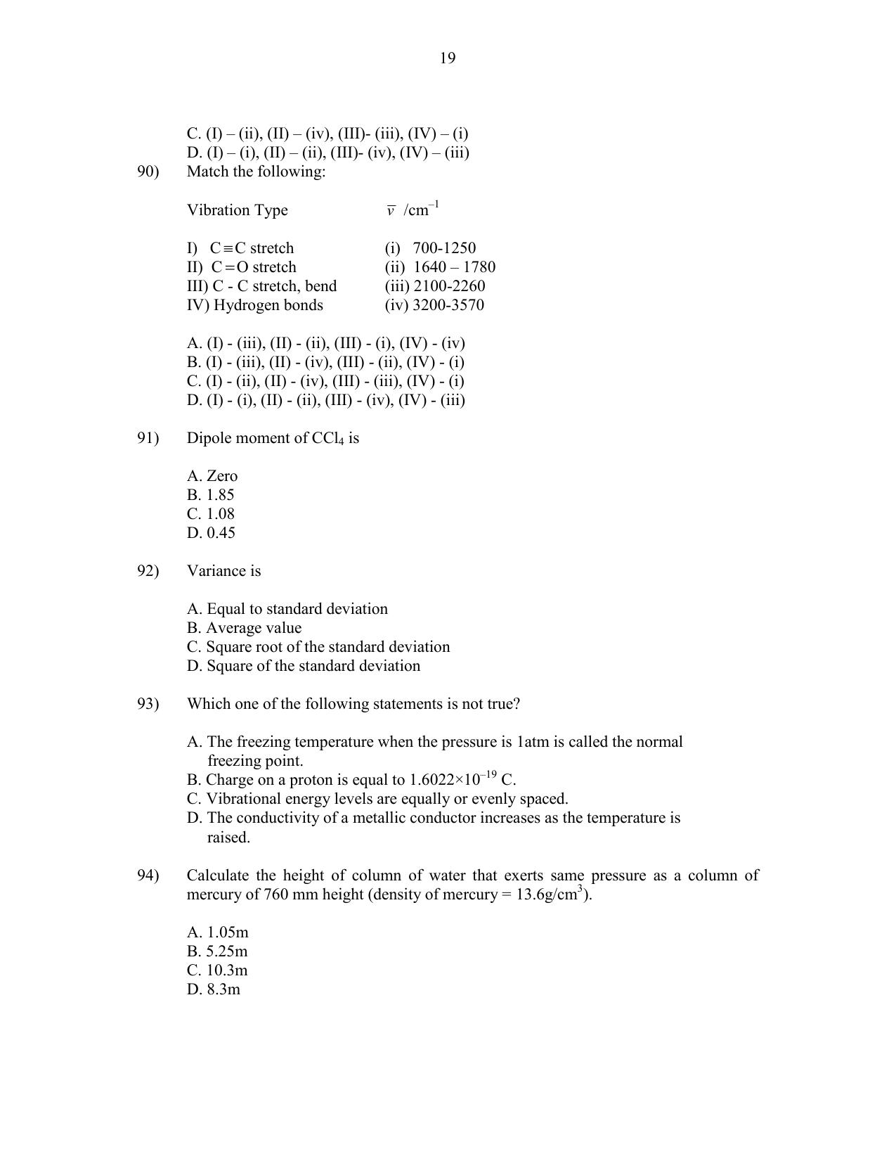 CUSAT CAT 2016 Chemistry Question Paper - Page 19