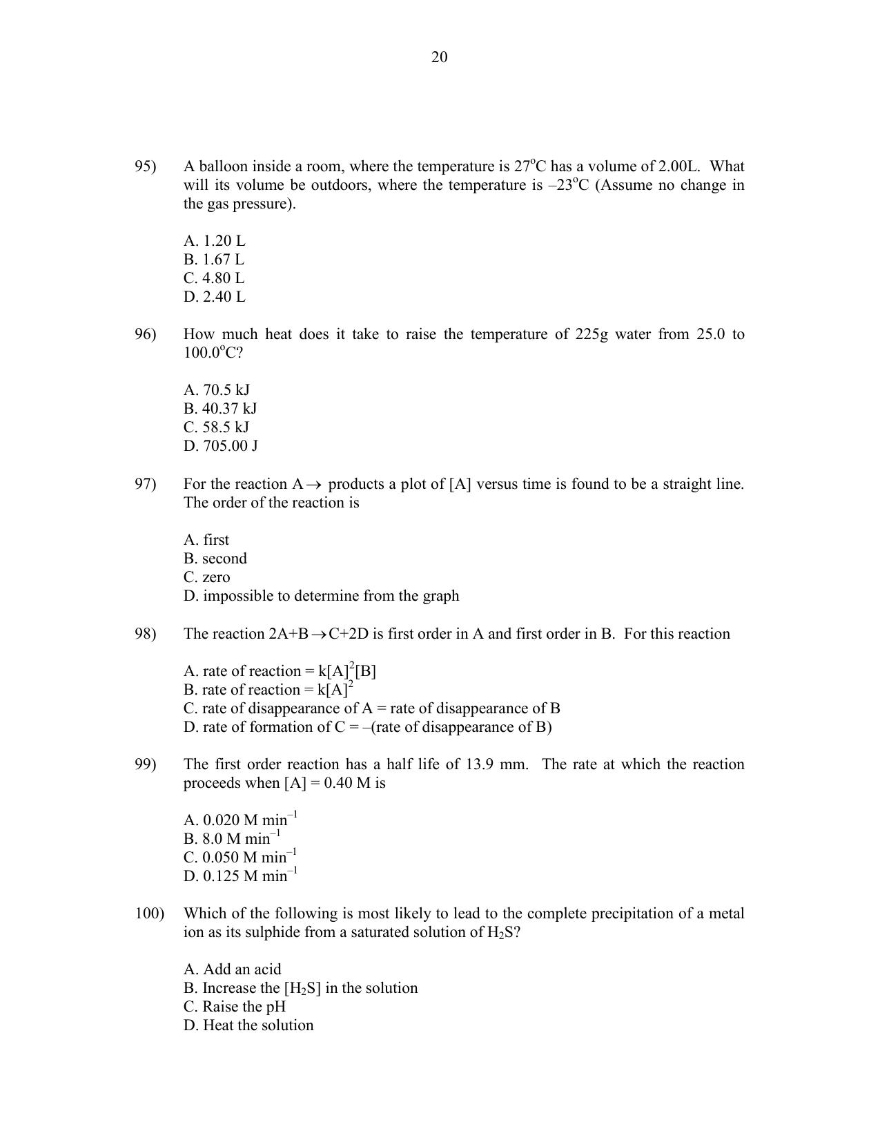 CUSAT CAT 2016 Chemistry Question Paper - Page 20