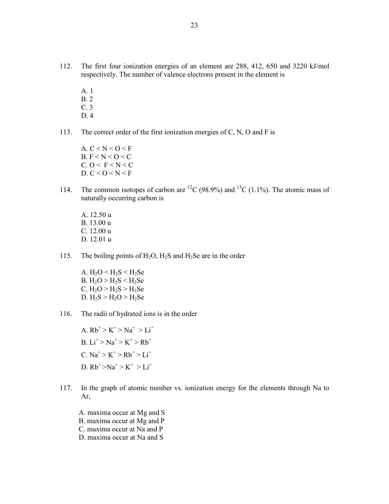CUSAT CAT 2016 Chemistry Question Paper - Page 23