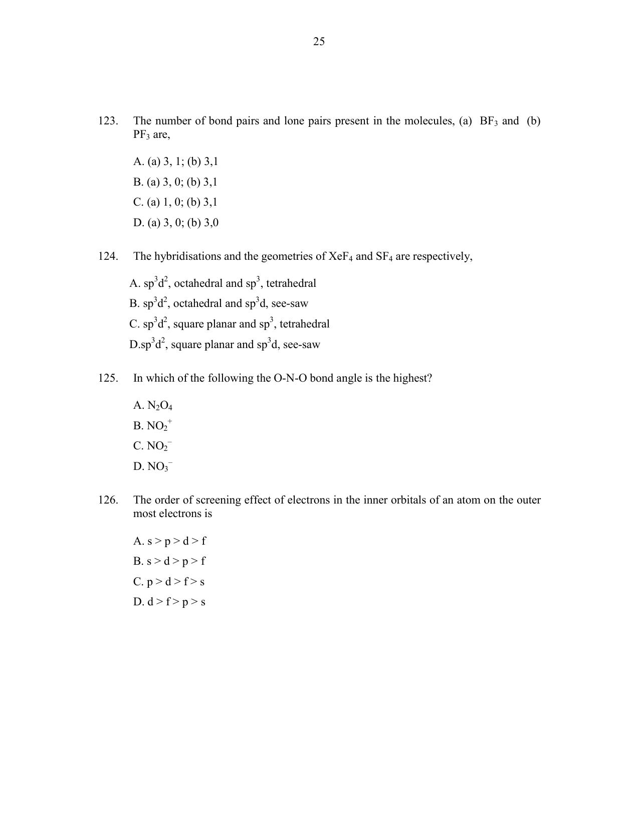 CUSAT CAT 2016 Chemistry Question Paper - Page 25