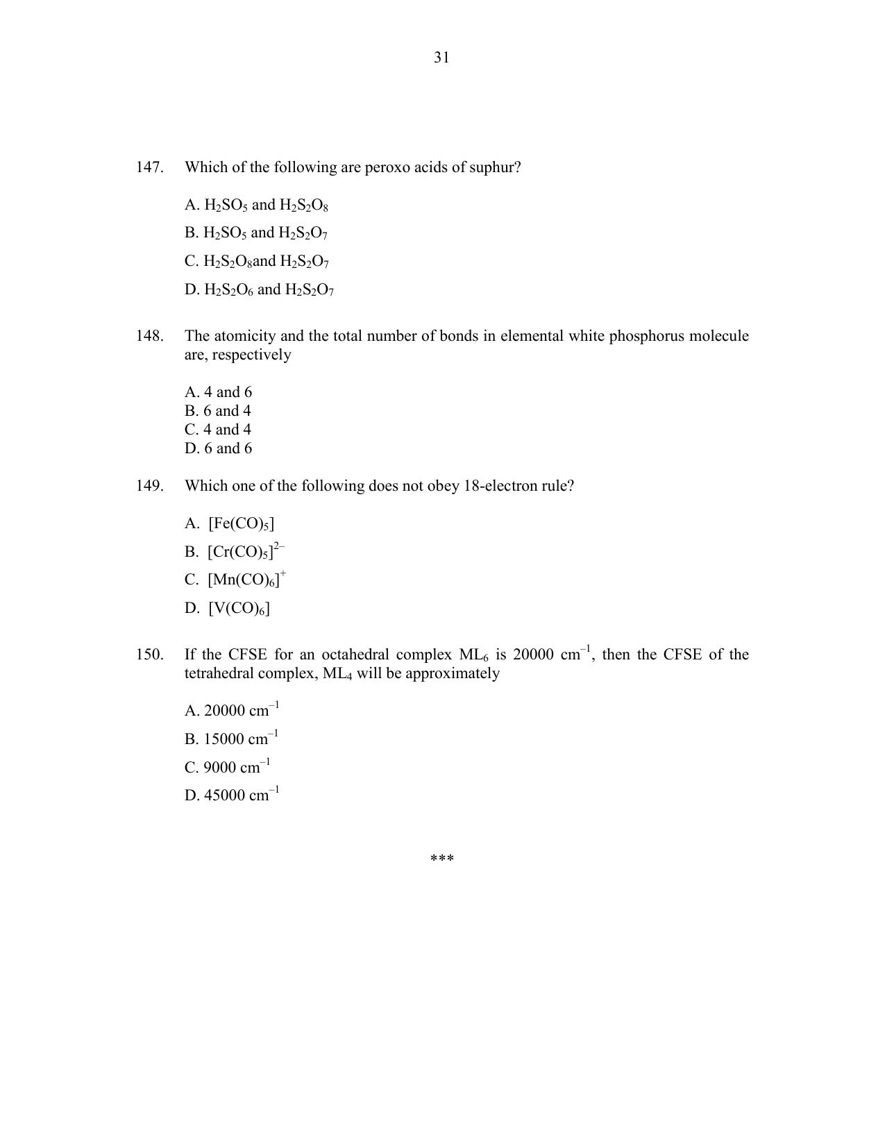 CUSAT CAT 2016 Chemistry Question Paper - Page 31