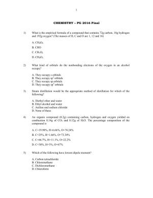CUSAT CAT 2016 Chemistry Question Paper