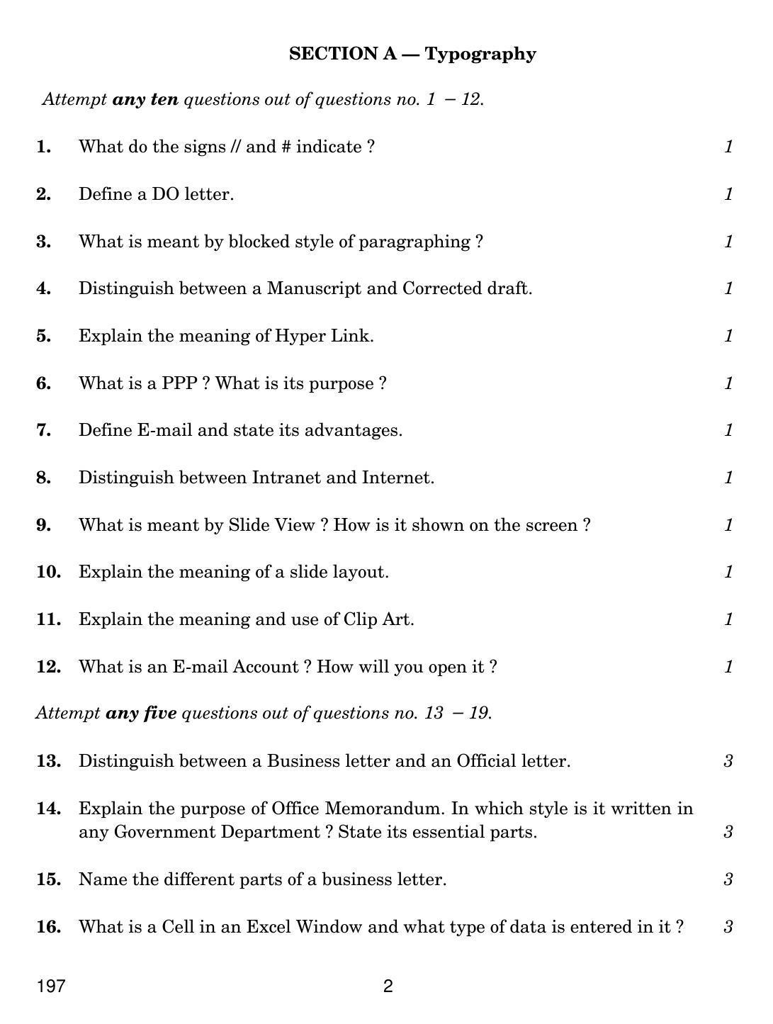 CBSE Class 12 197 TYPOGRAPHY & COMP APPLICATIONS 2019 Compartment Question Paper - Page 2