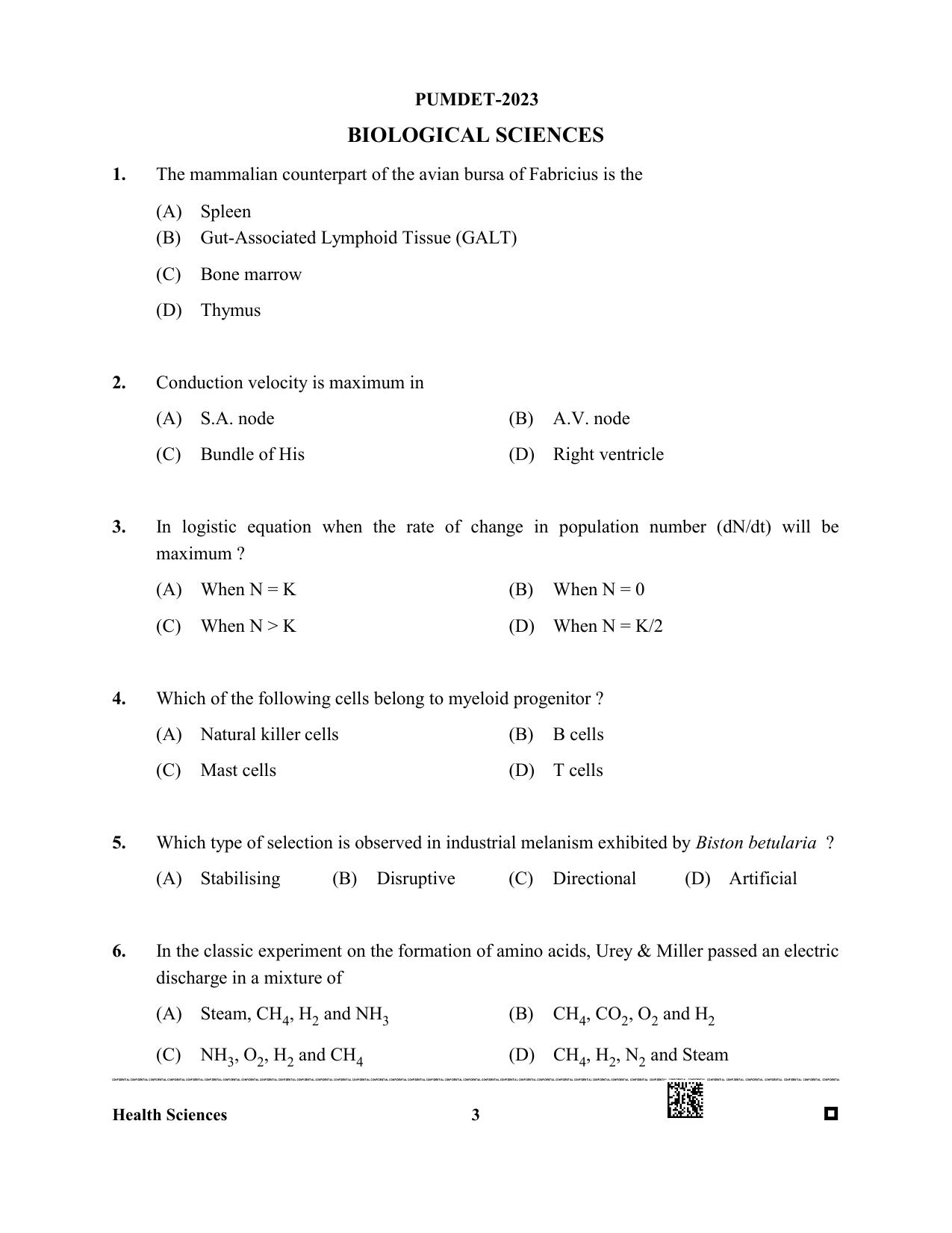 PUMDET 2023 Health Science Question Paper - Page 3