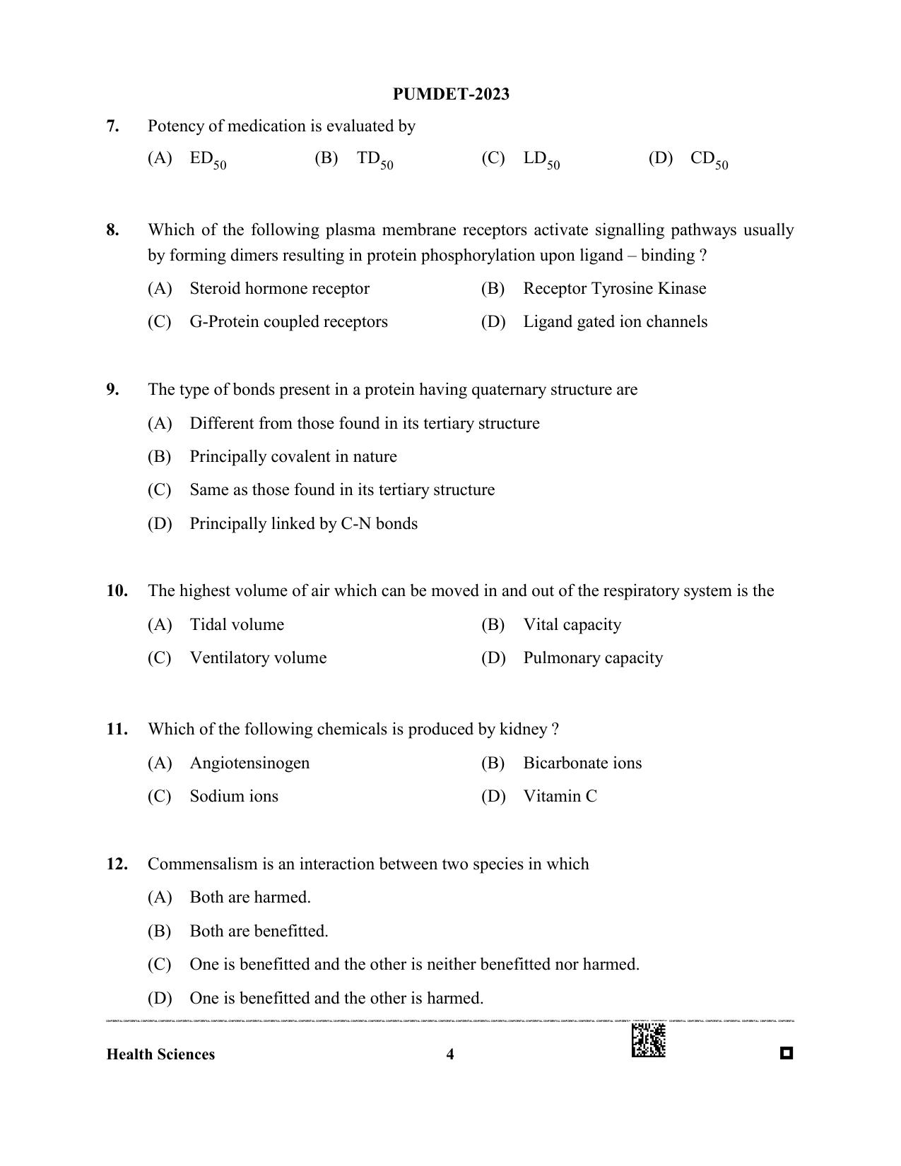 PUMDET 2023 Health Science Question Paper - Page 4