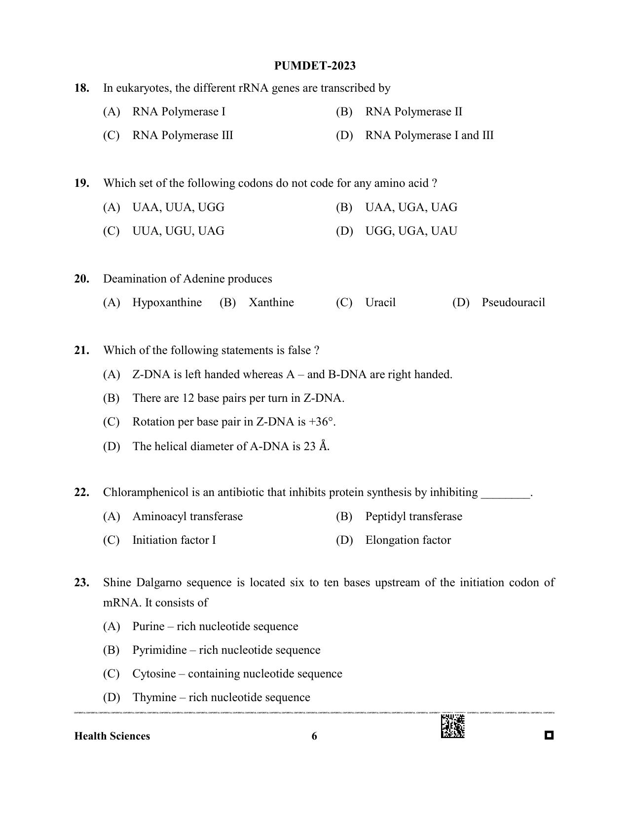 PUMDET 2023 Health Science Question Paper - Page 6